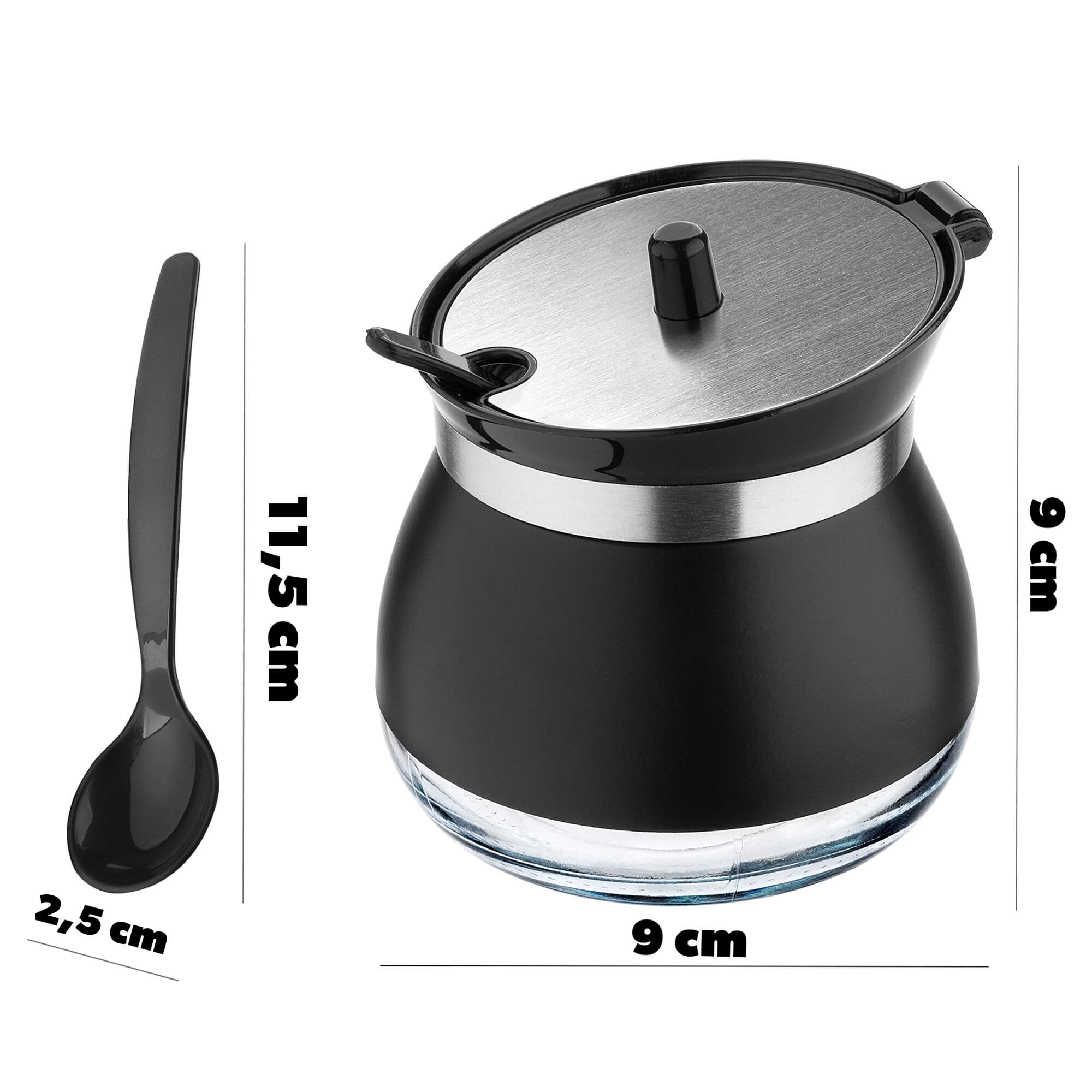 Cukiernica szklana z łyżeczką Lerin 270 ml, czarna