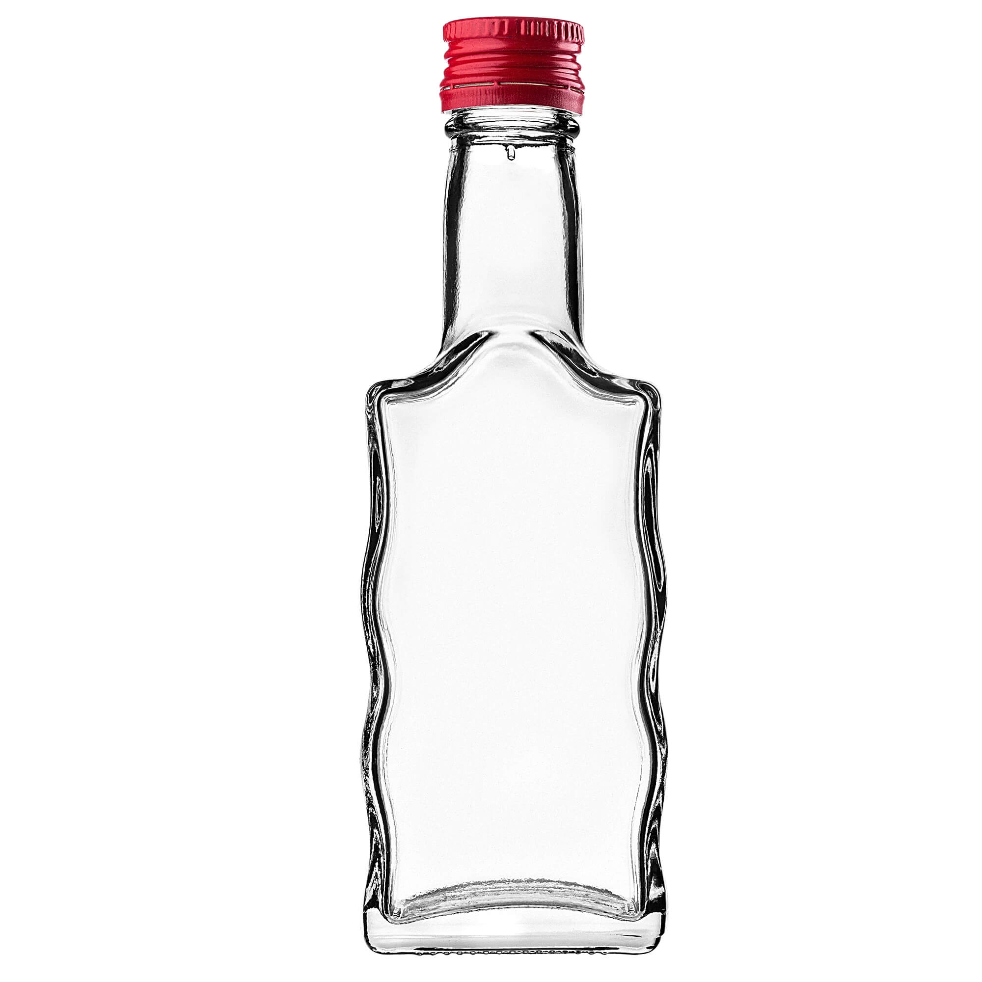 Szklana butelka na nalewkę Fala 200ml z czerwoną zakrętką 50 szt.