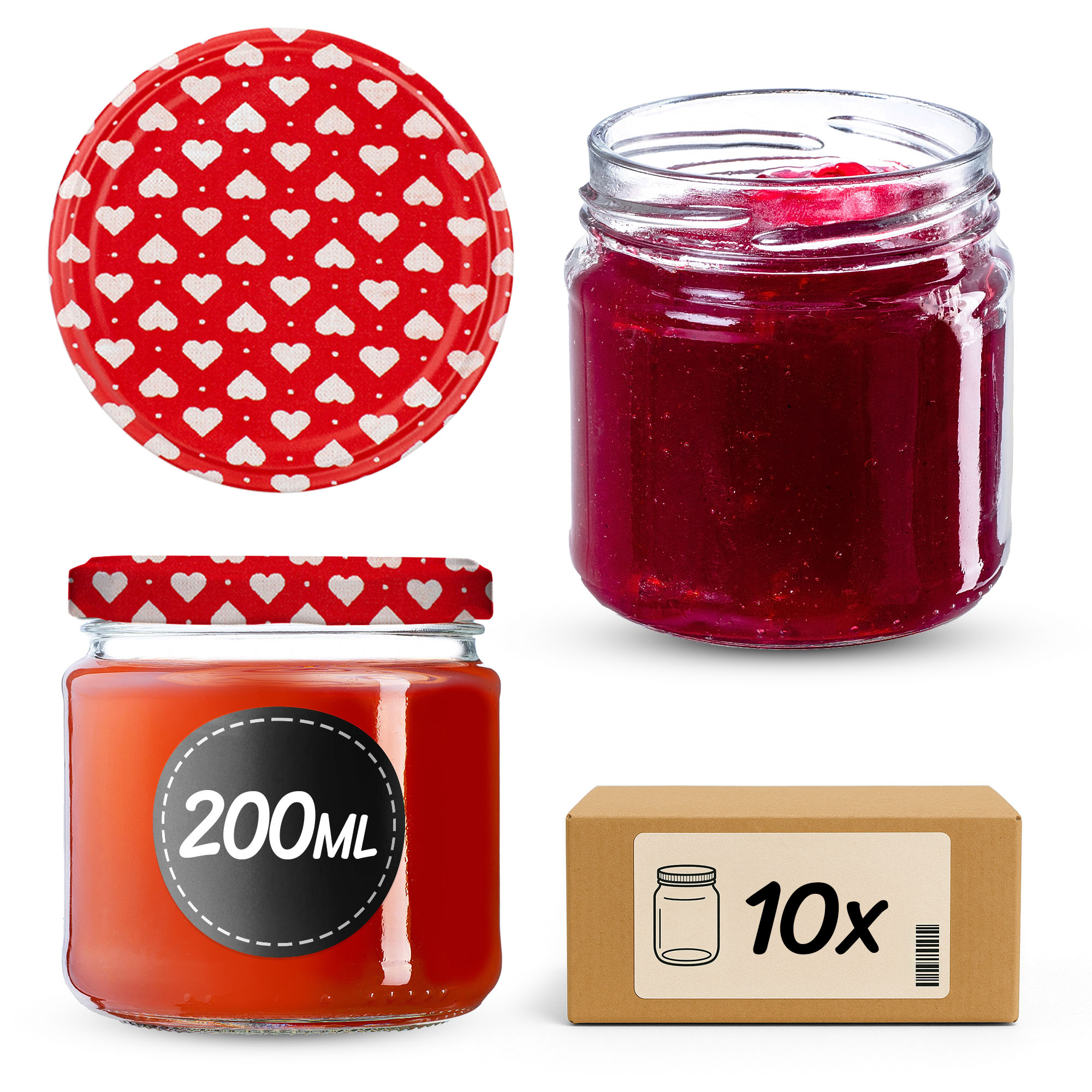 Słoiki na przetwory Lerma 200ml 10szt fi 66 mm + wieczka "Serca"