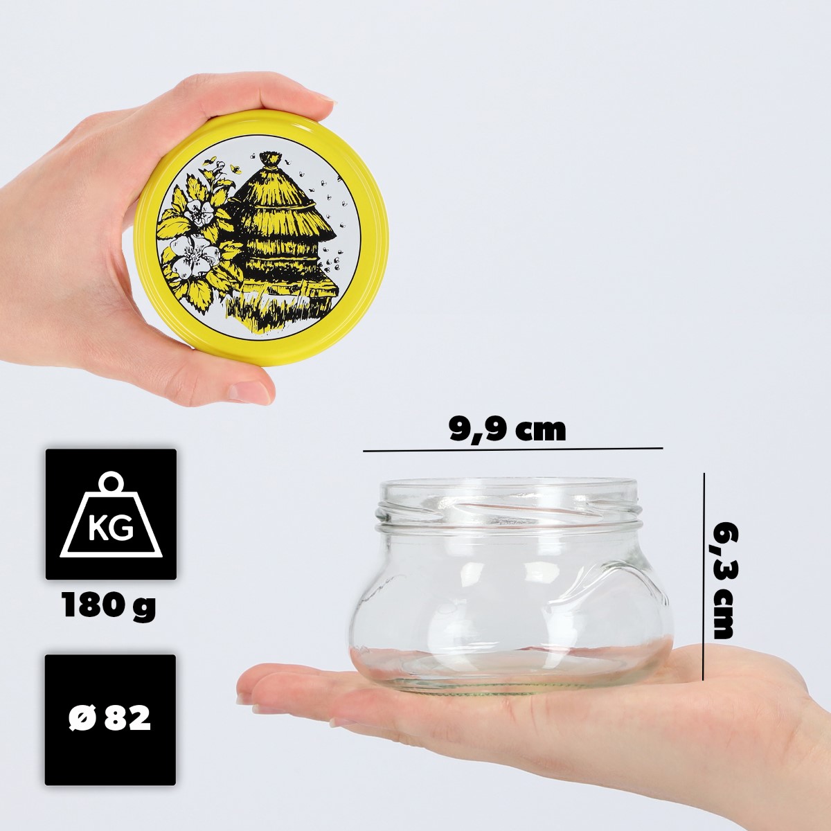 Słoiki na przetwory Raja 300ml 100szt fi 82 mm + wieczka "Pszczoły"