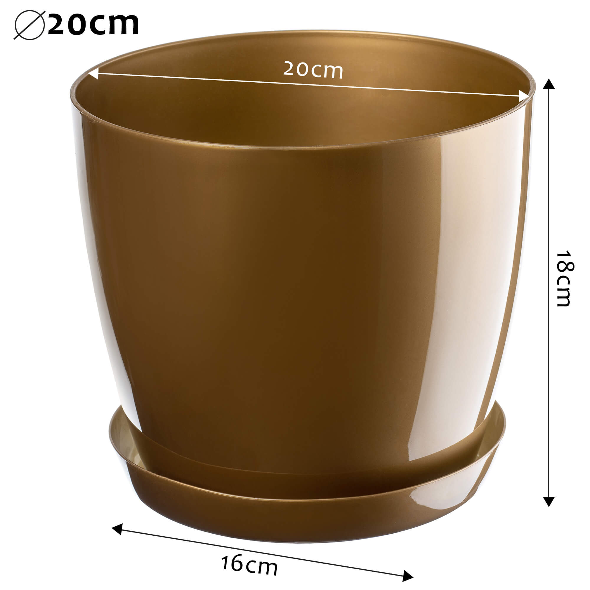Doniczka na kwiaty z podstawką 20 cm, złota