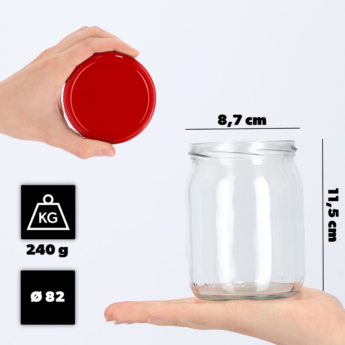 Słoiki Senna 540ml 48szt fi 82 mm + wieczka czerwone
