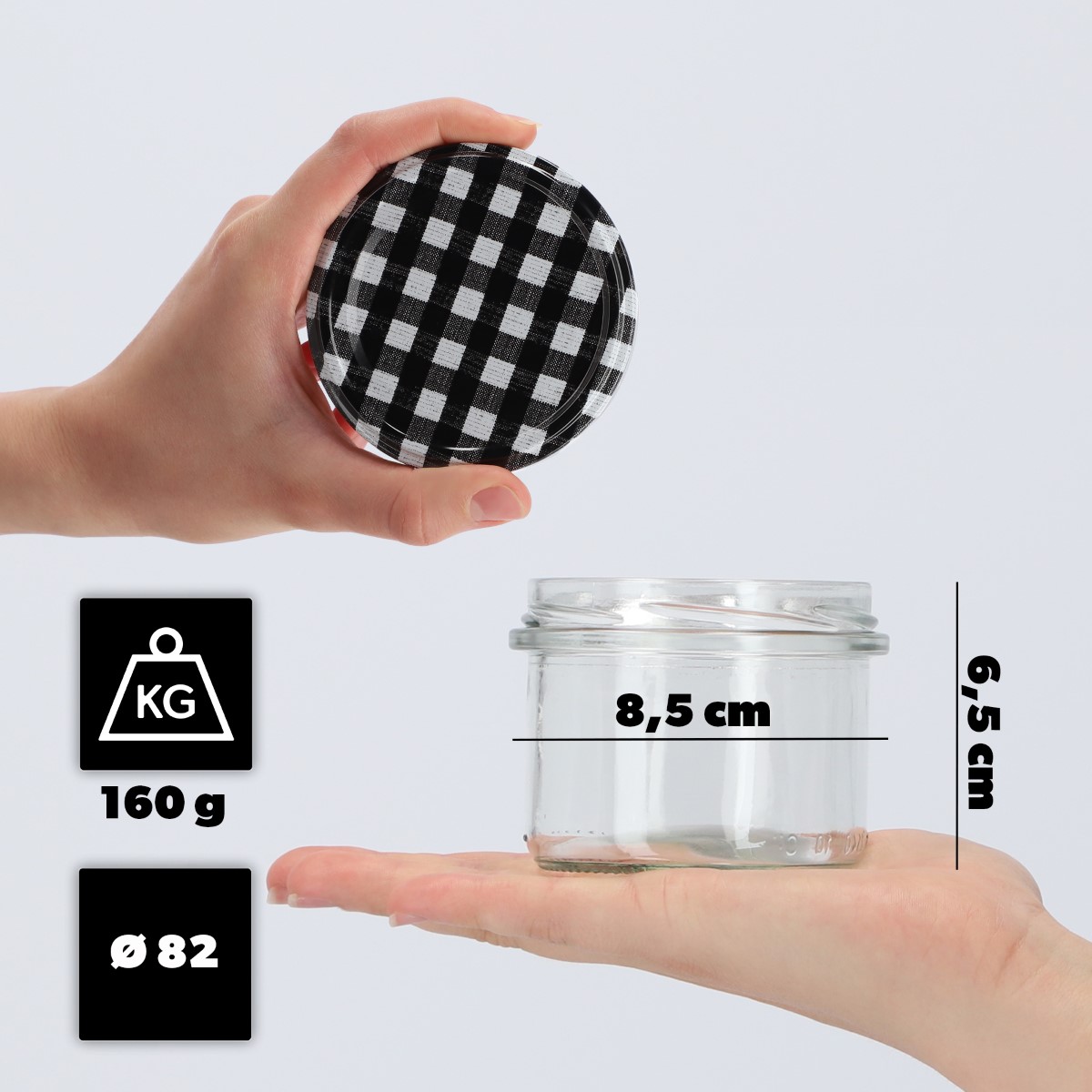 Słoiki na przetwory Tartu 235ml 100szt fi 82 mm + wieczka "Czarna krata"