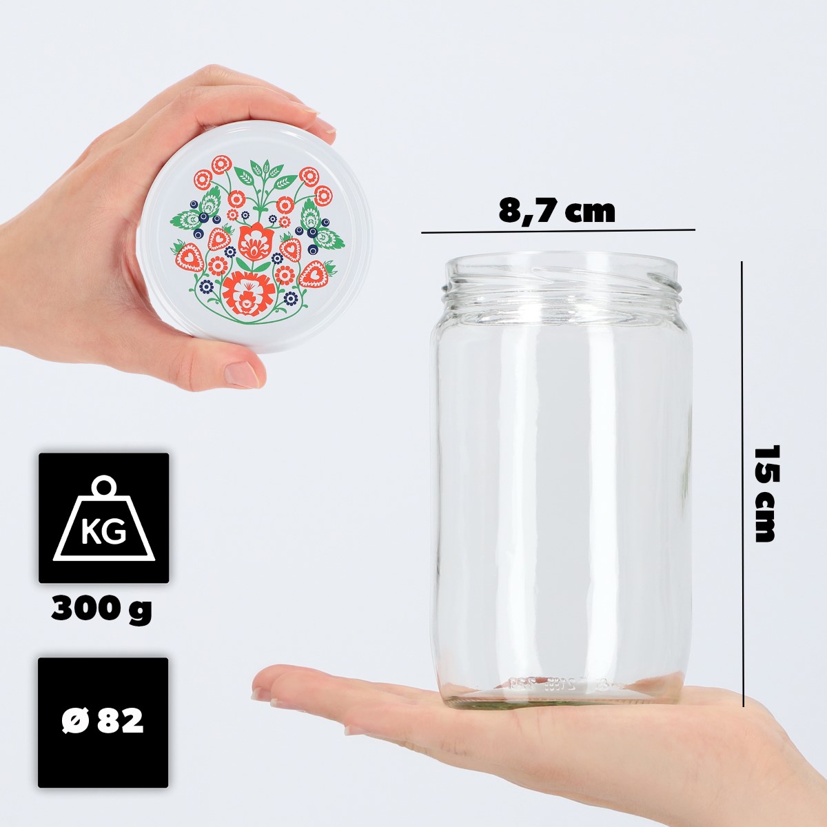 Słoiki na przetwory Niva 720ml 8szt fi 82 mm + wieczka "Folklor"