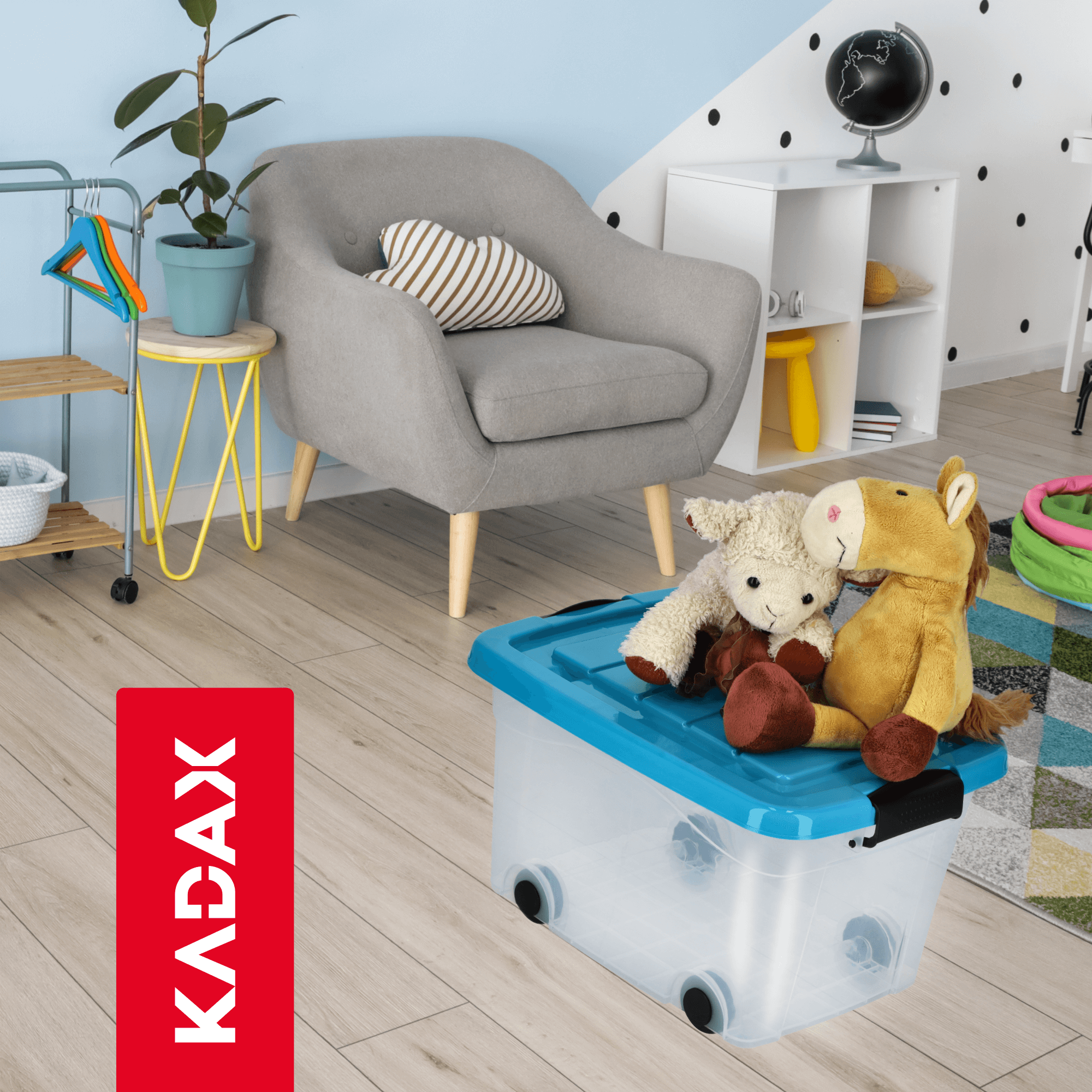 Plastikowy pojemnik na kółkach Vado 20L, niebieski