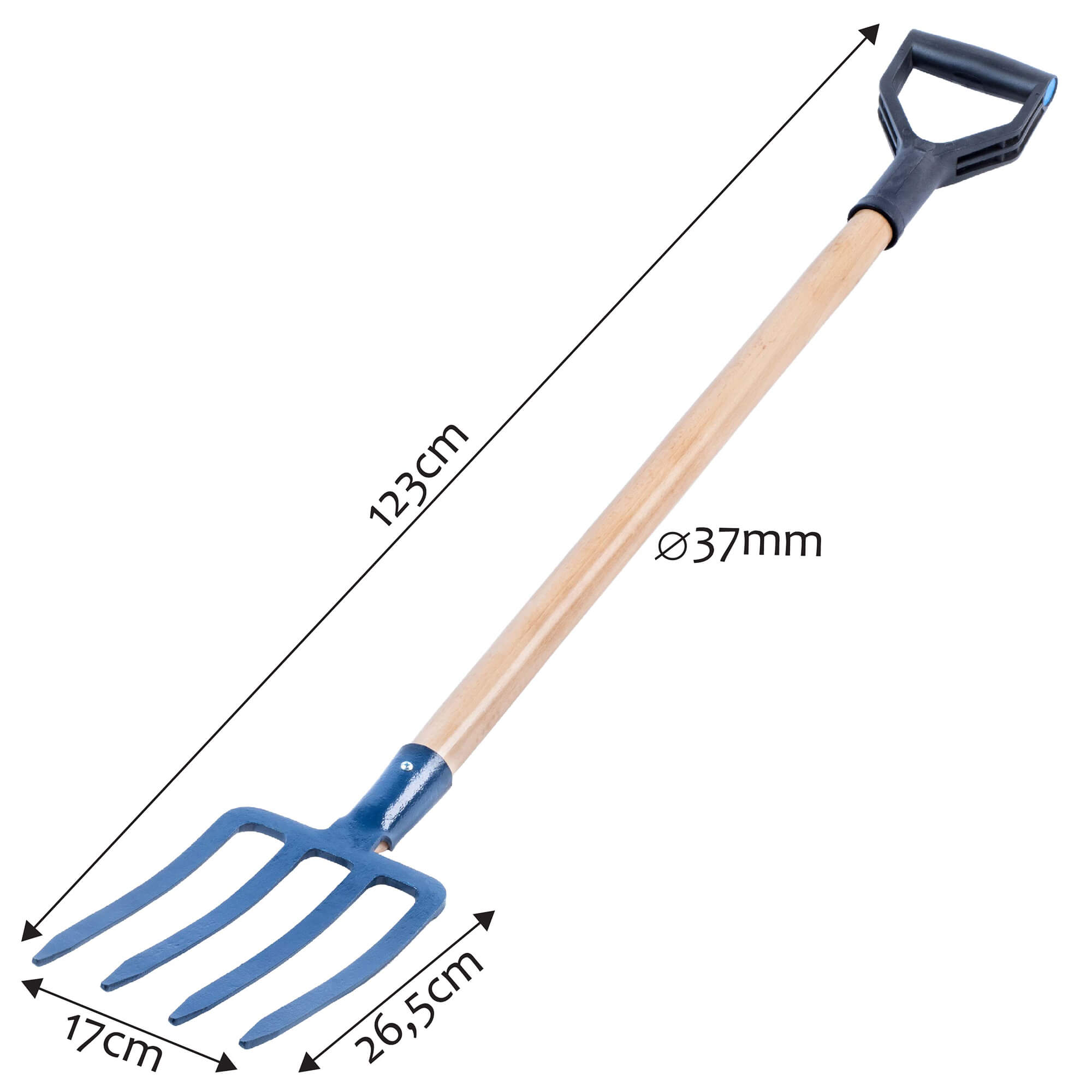 Widły do kopania 4 zęby 123 cm, niebieskie