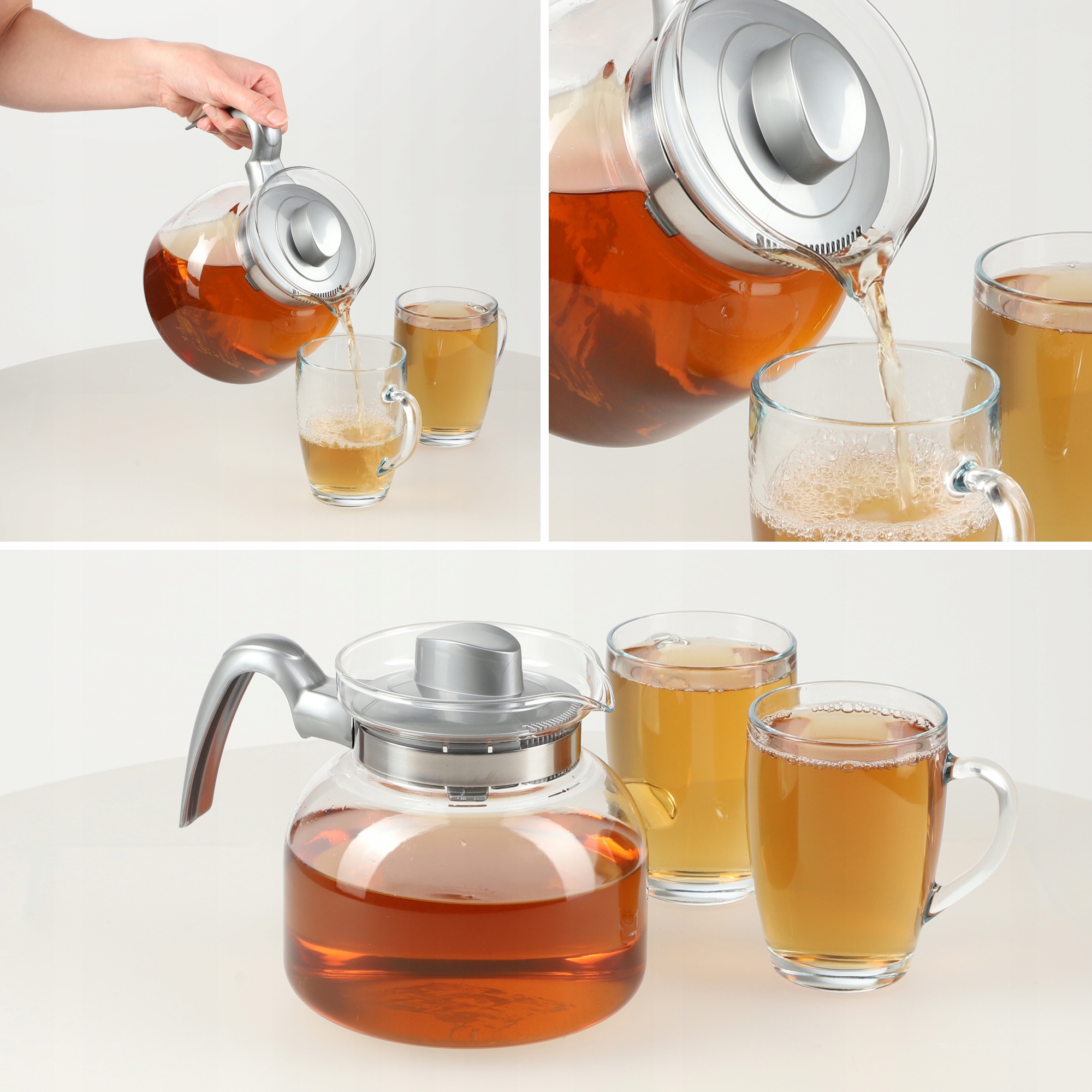Dzbanek z pokrywką do herbaty 1,5L srebrny