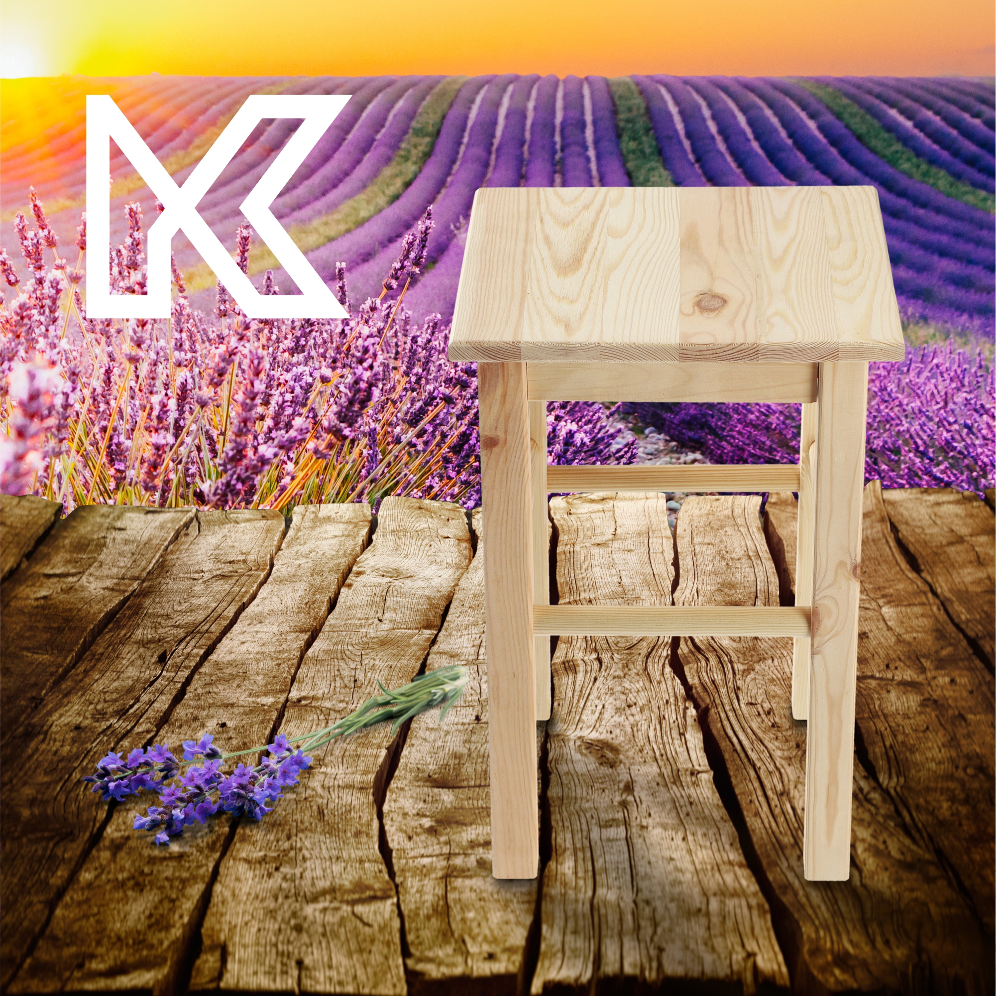 Taboret drewniany kwadratowy 44 x 30 cm, 4 szt.