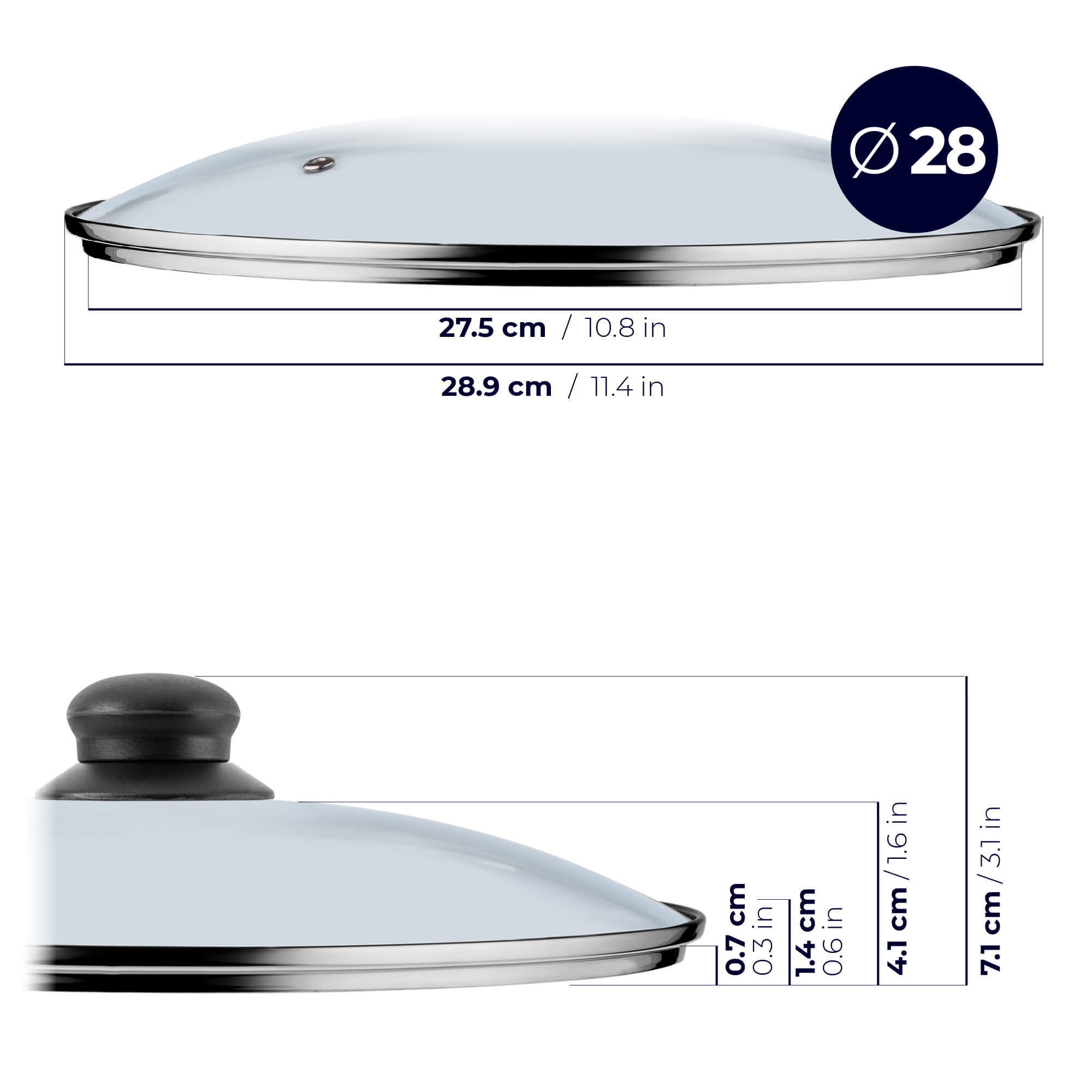 Pokrywa żaroodporna z uchwytem 20 cm + 24 cm + 28 cm