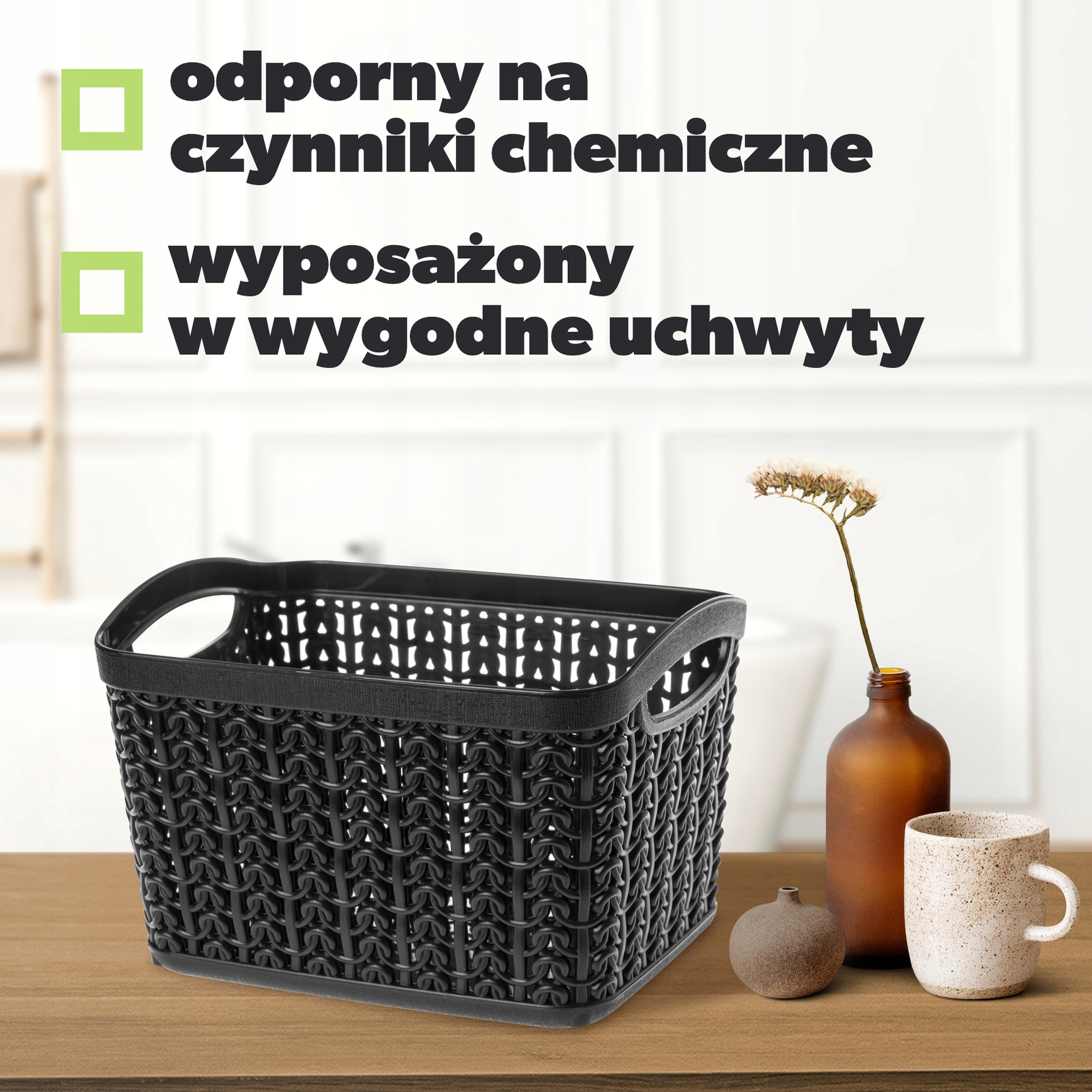 Koszyk plastikowy prostokątny Fonti 3.3L, czarny