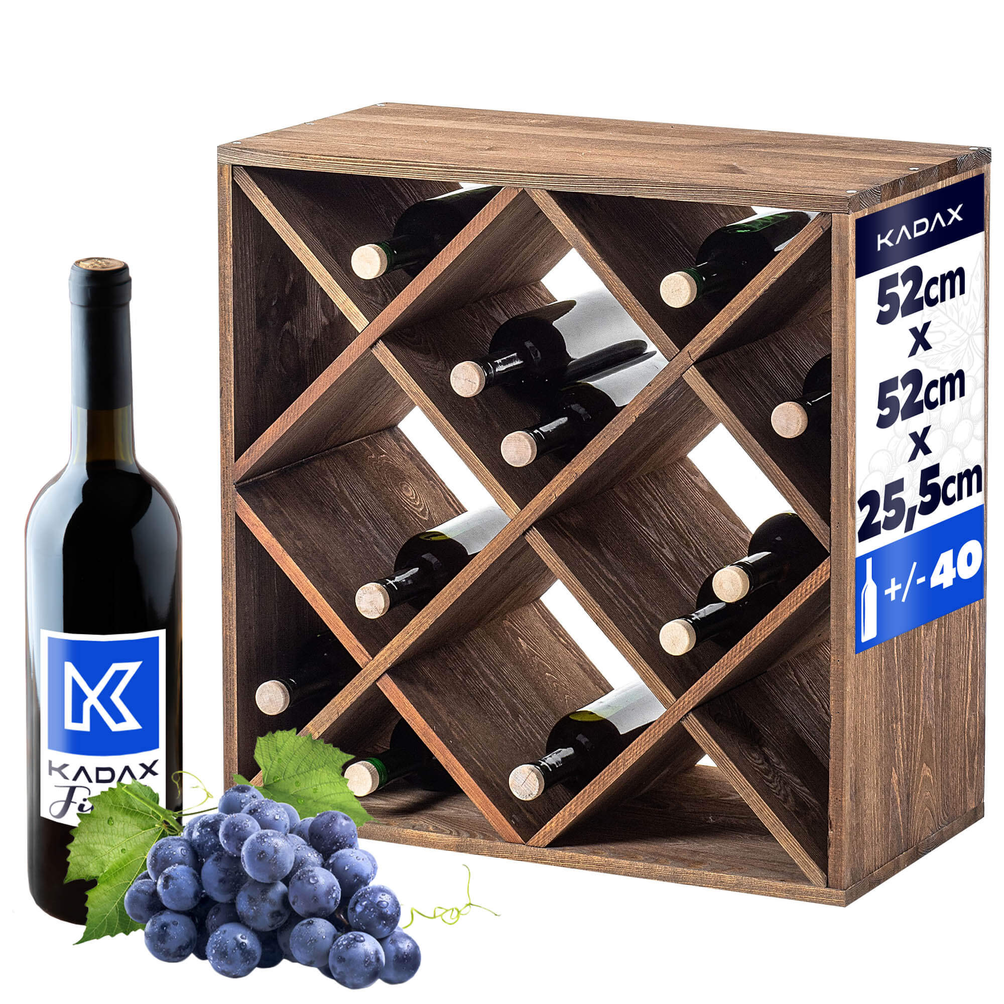 Regał na wino Loreo kratka drewniany ciemny brąz
