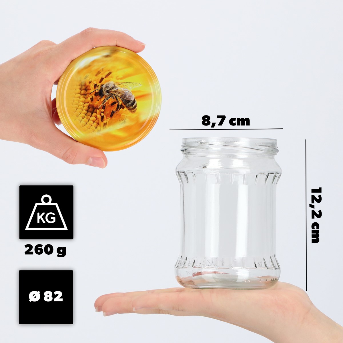 Słoiki na przetwory Kisko 500ml 8szt fi 82 mm + wieczka "Pszczoła"