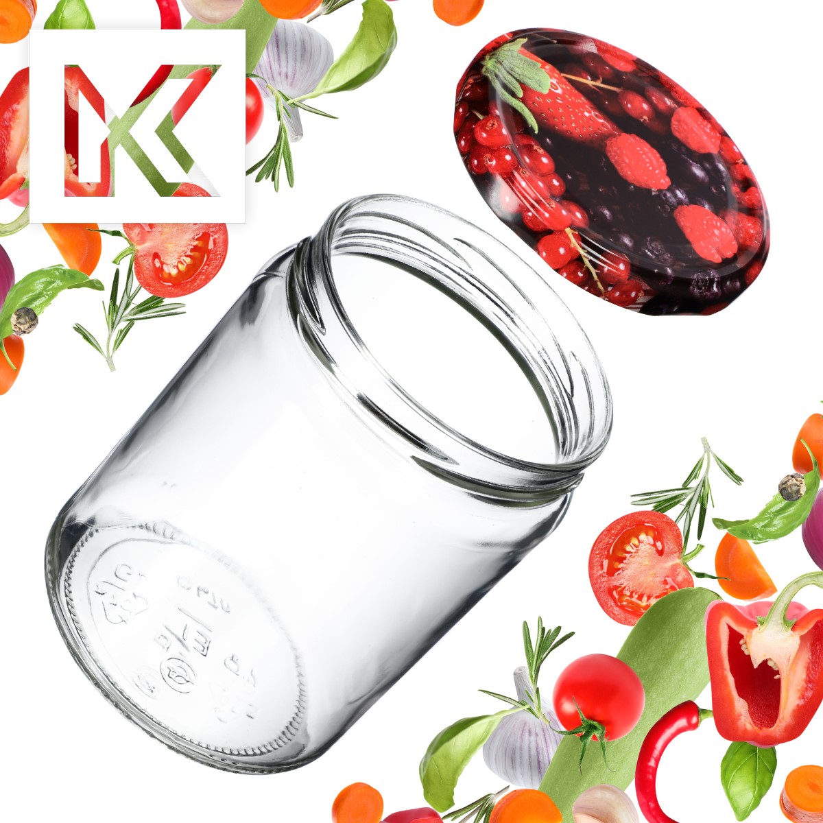Słoiki na przetwory Maki 540ml 8szt fi 82 mm + wieczka "Owoce leśne"