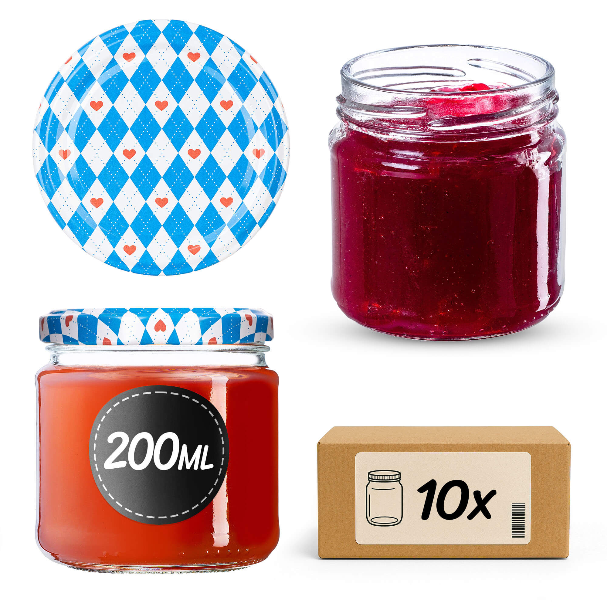 Słoiki na przetwory Lerma 200ml 10szt fi 66 mm + wieczka "Niebieskie romby"