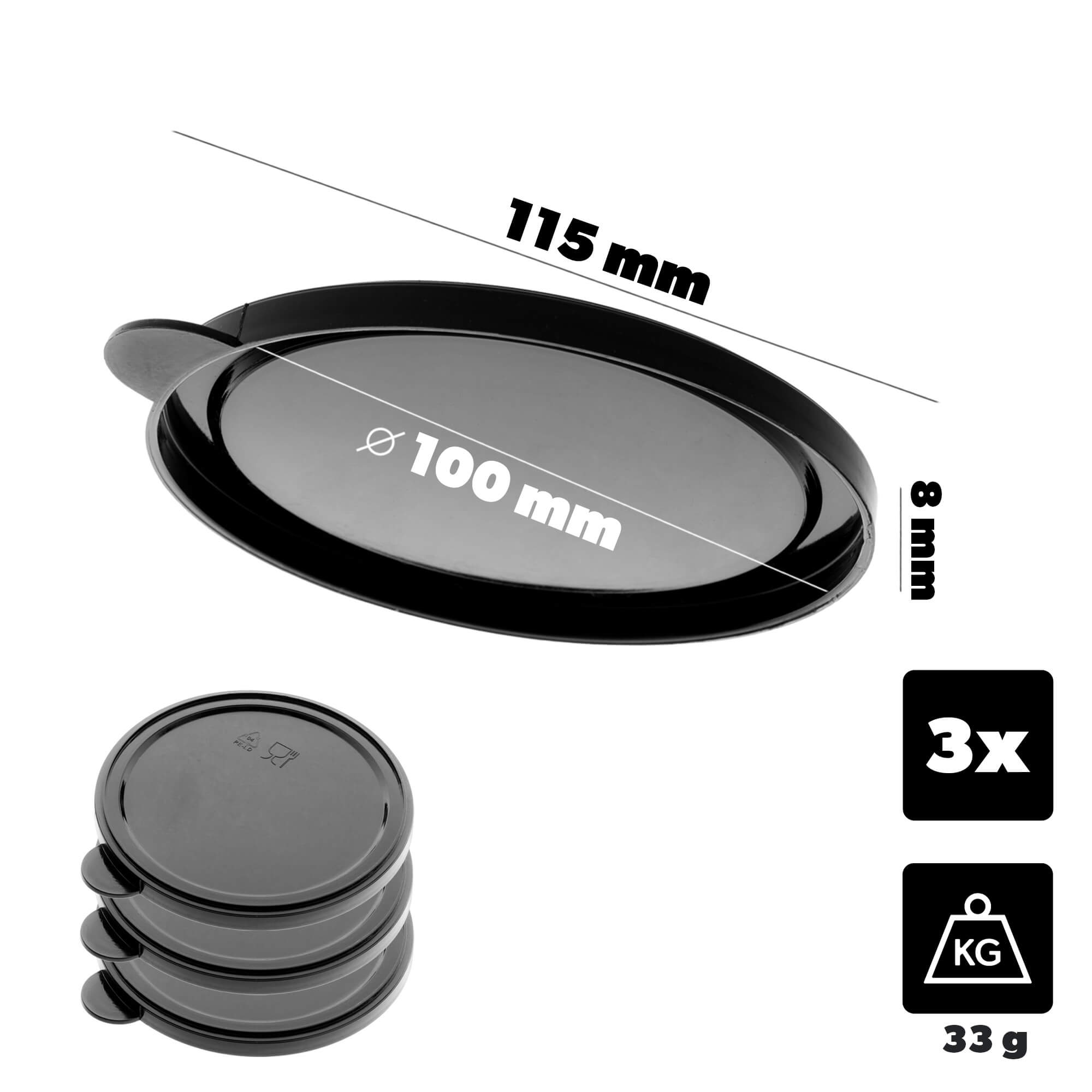 Zestaw pokrywek na puszki Oizon 100mm czarny 3 szt.
