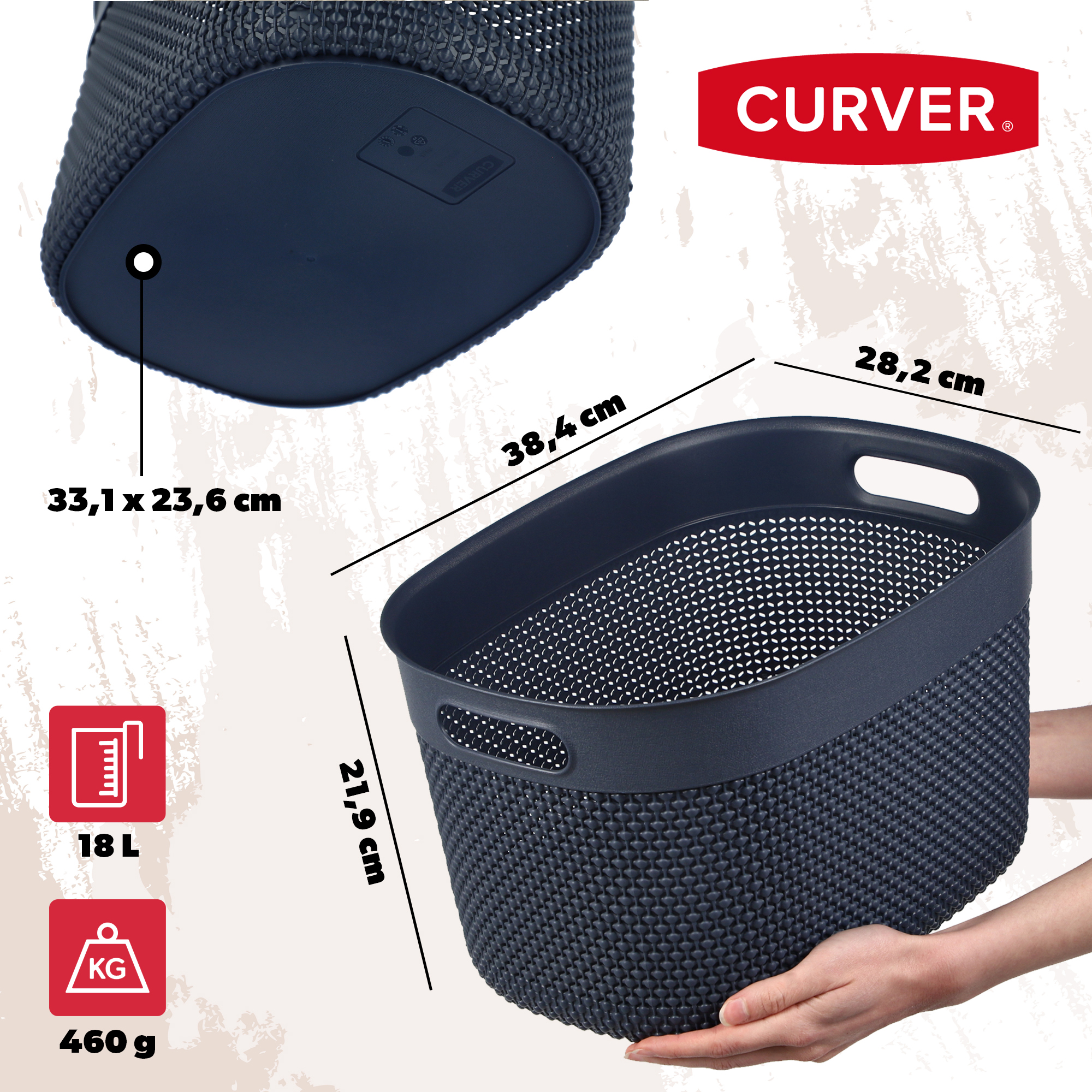 Koszyk prostokątny 18L Curver Filo, granatowy