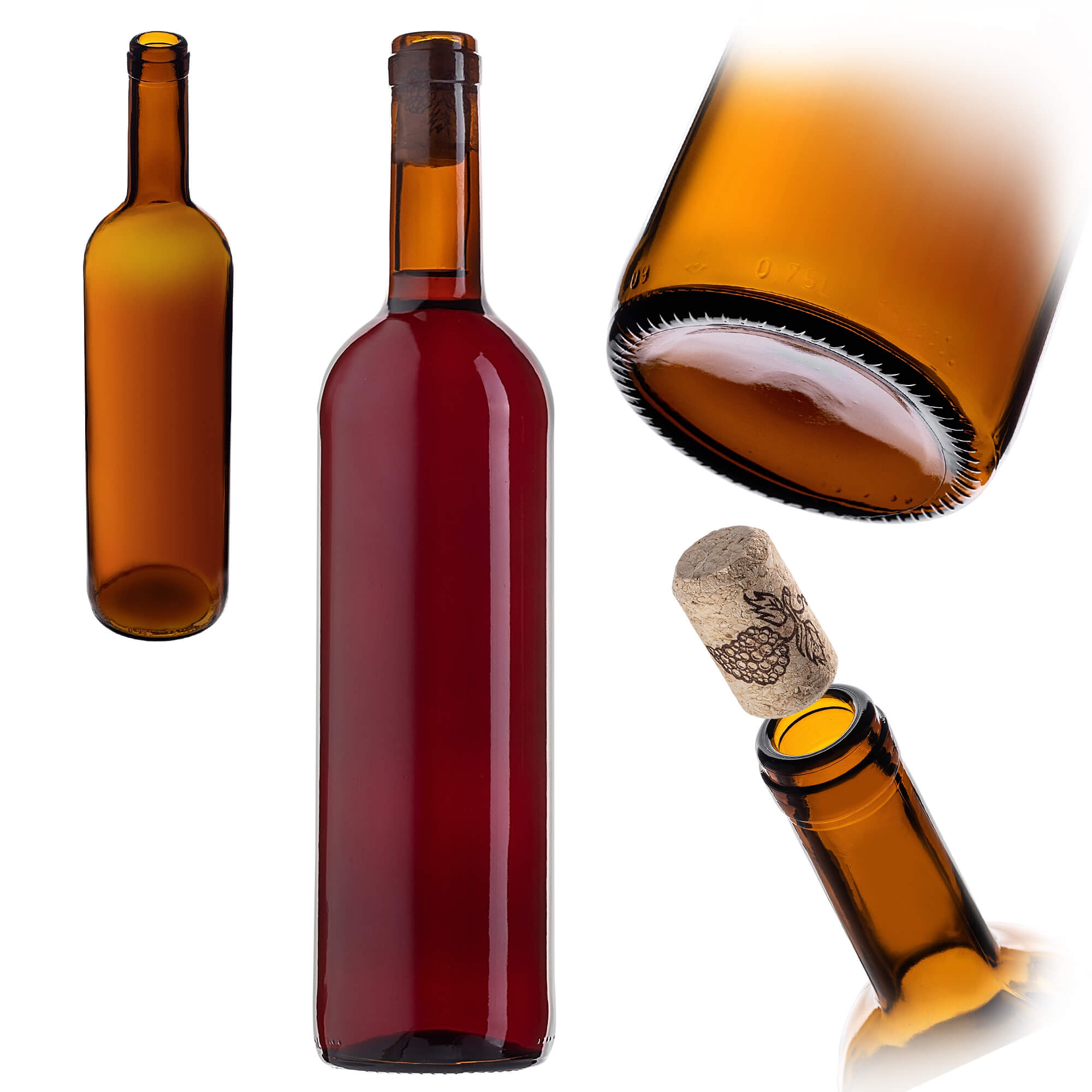 Butelka na wino Biagio 750ml brązowa z korkiem aglomerowanym 1 szt.