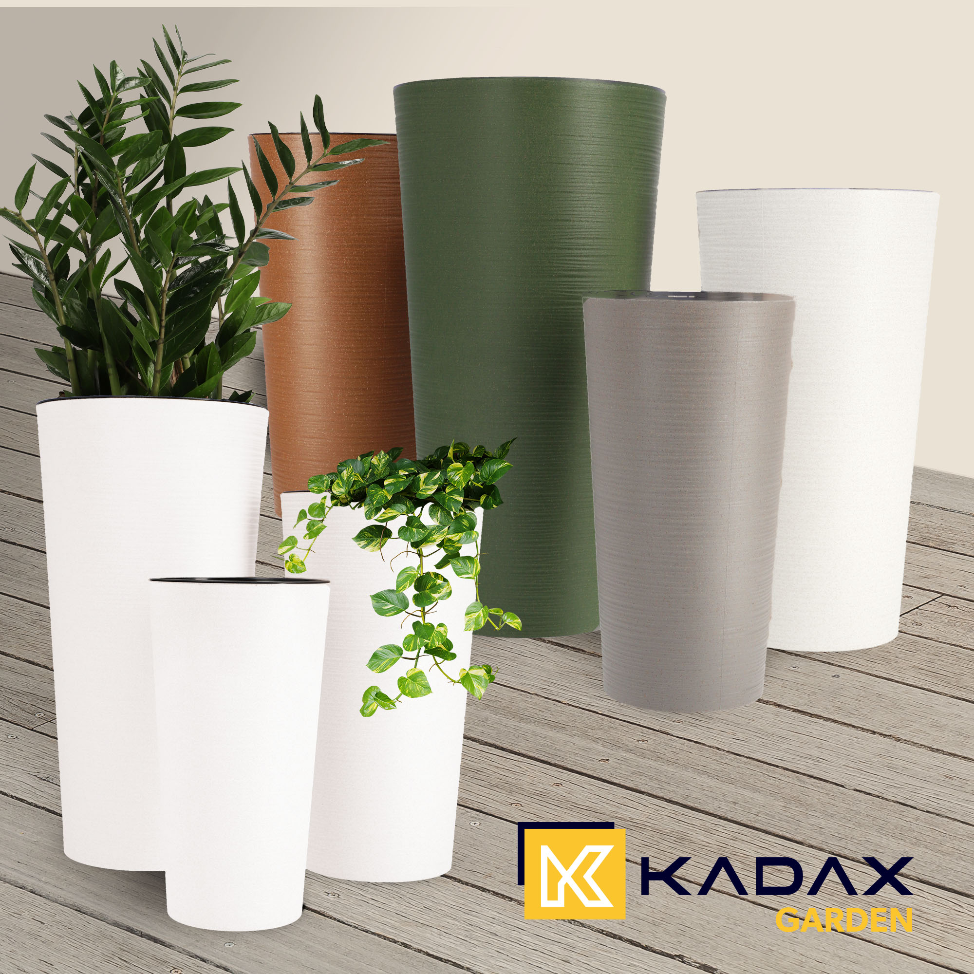 Donice na kwiaty z wkładem dłuto 19 cm + 25 cm +30 cm, białe