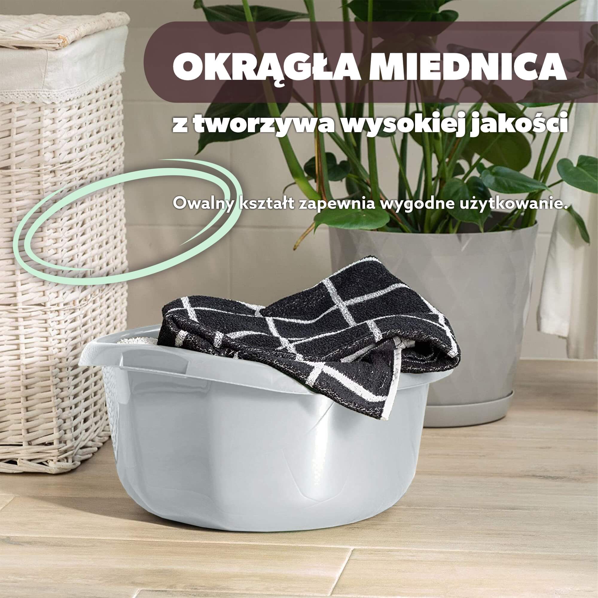 Miednica plastikowa z uchwytami 15L, szara
