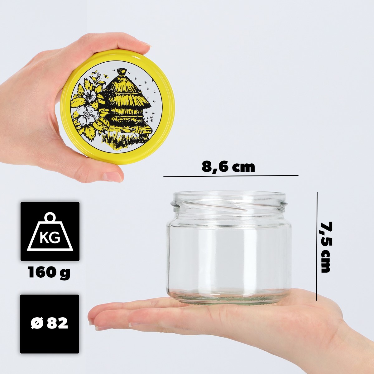 Słoiki na przetwory Sonka 330ml 100szt fi 82 mm + wieczka "Pszczoły"