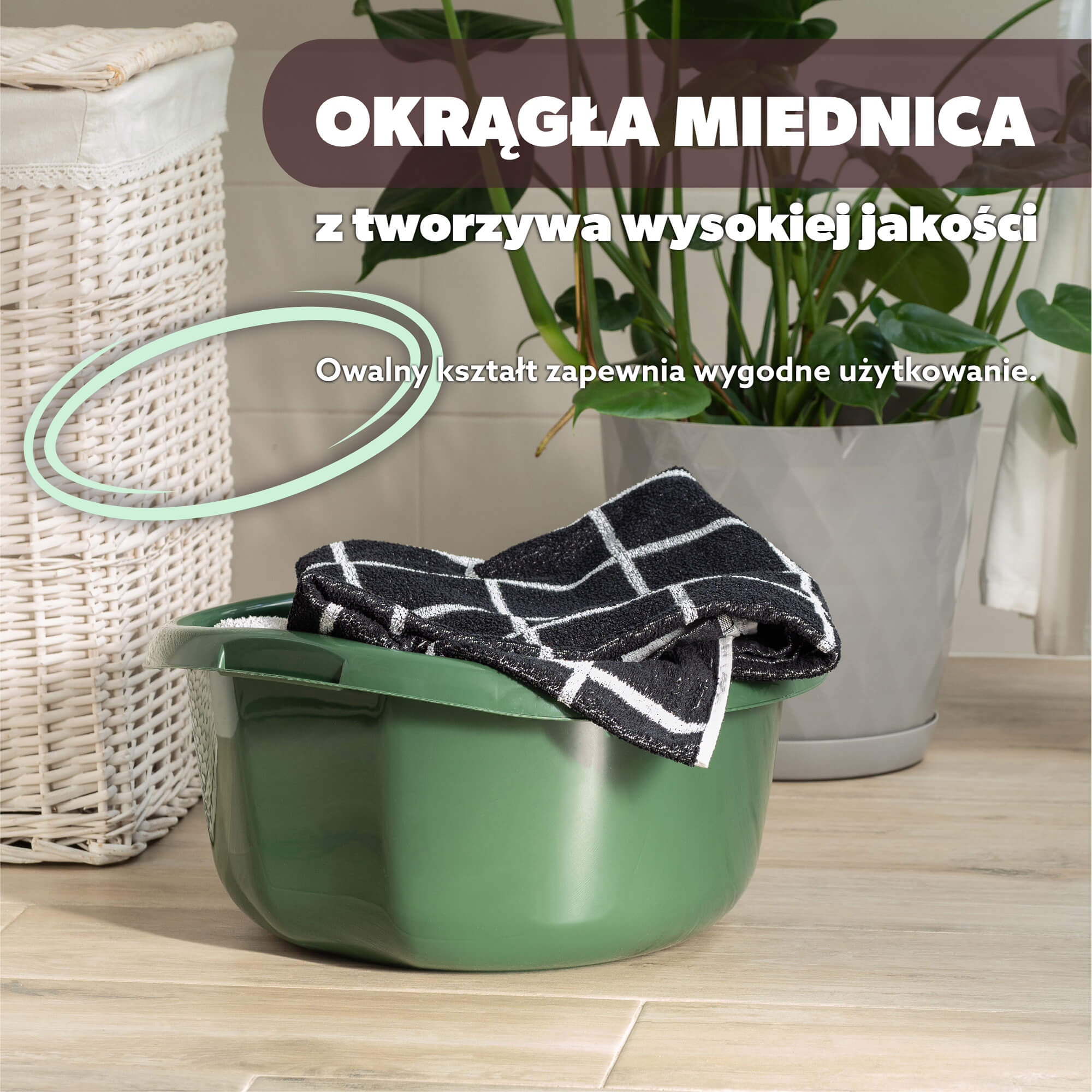 Miednica plastikowa z uchwytami 30L, zielona