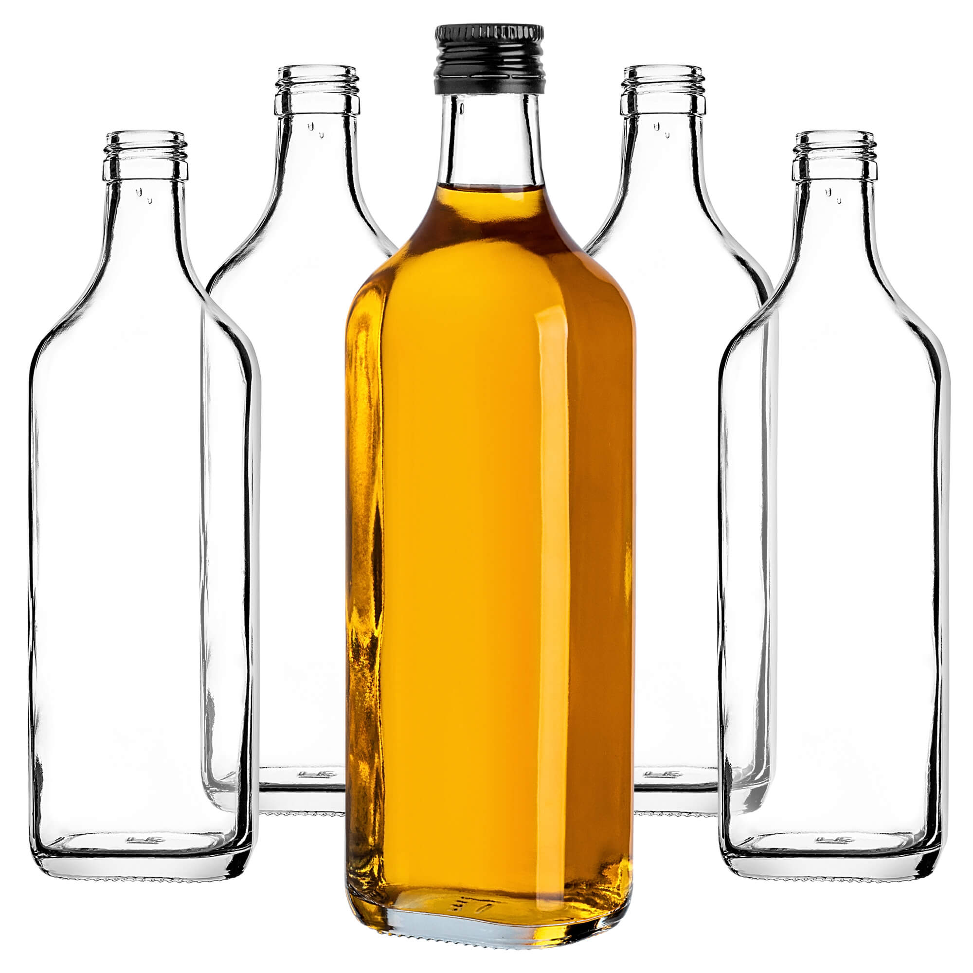 Szklana butelka na whisky Vigna 500ml z czarną zakrętką 5 szt.
