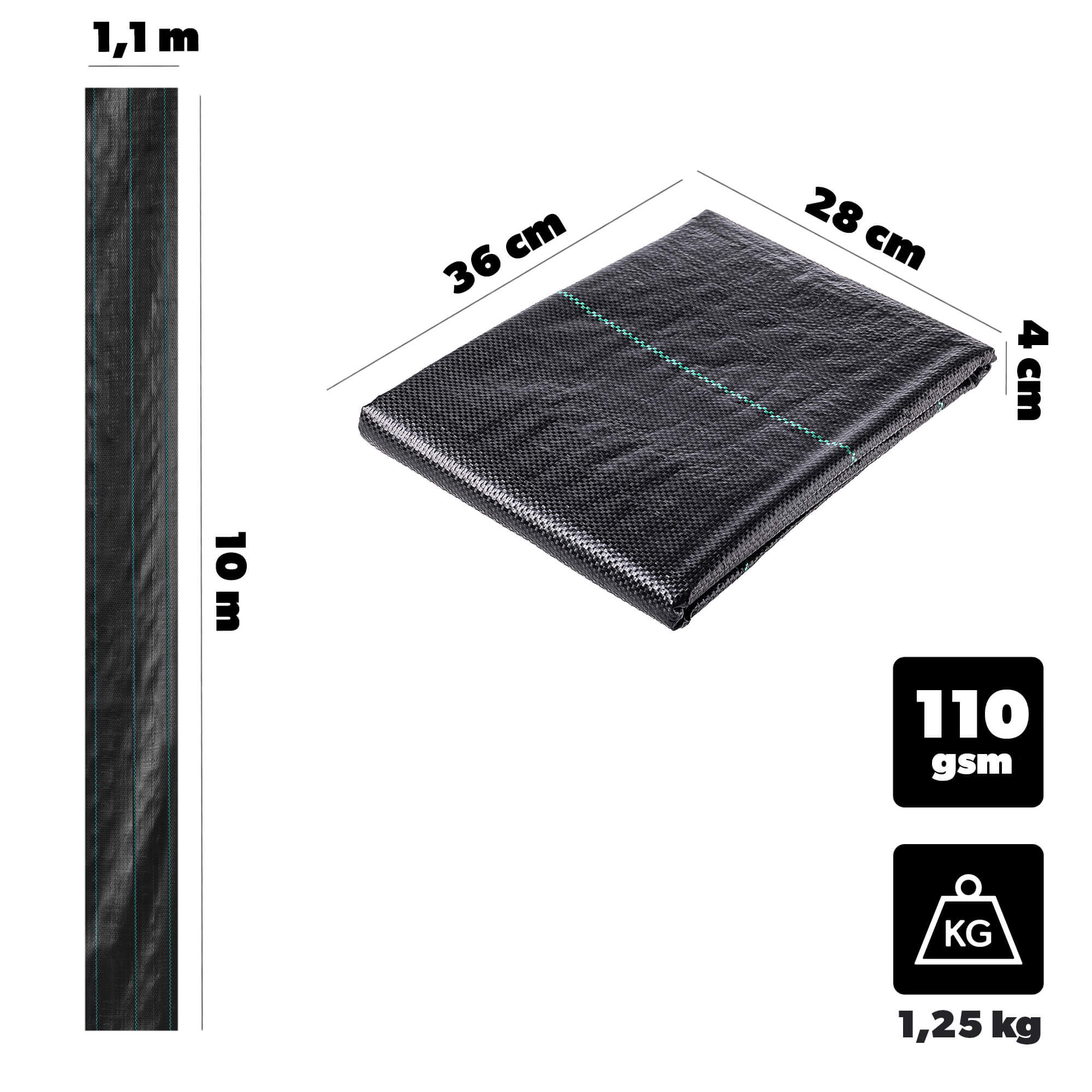 Agrotkanina ogrodowa Auros 1.1 x 10m 110 g/m² czarna
