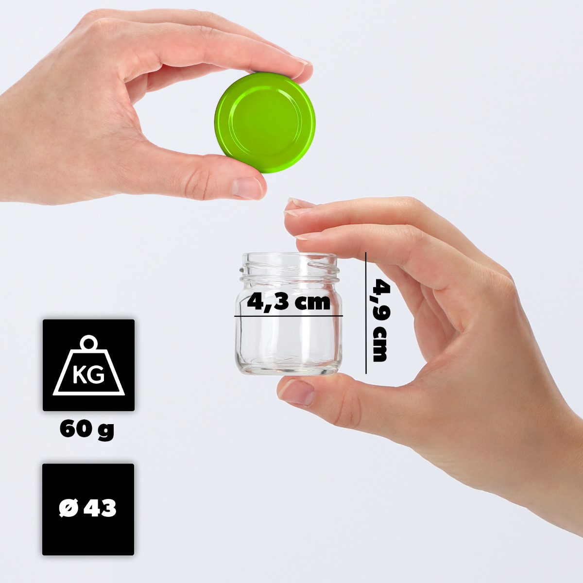 Słoiki na przetwory Halli 40ml 100szt 43 mm + wieczka zielone