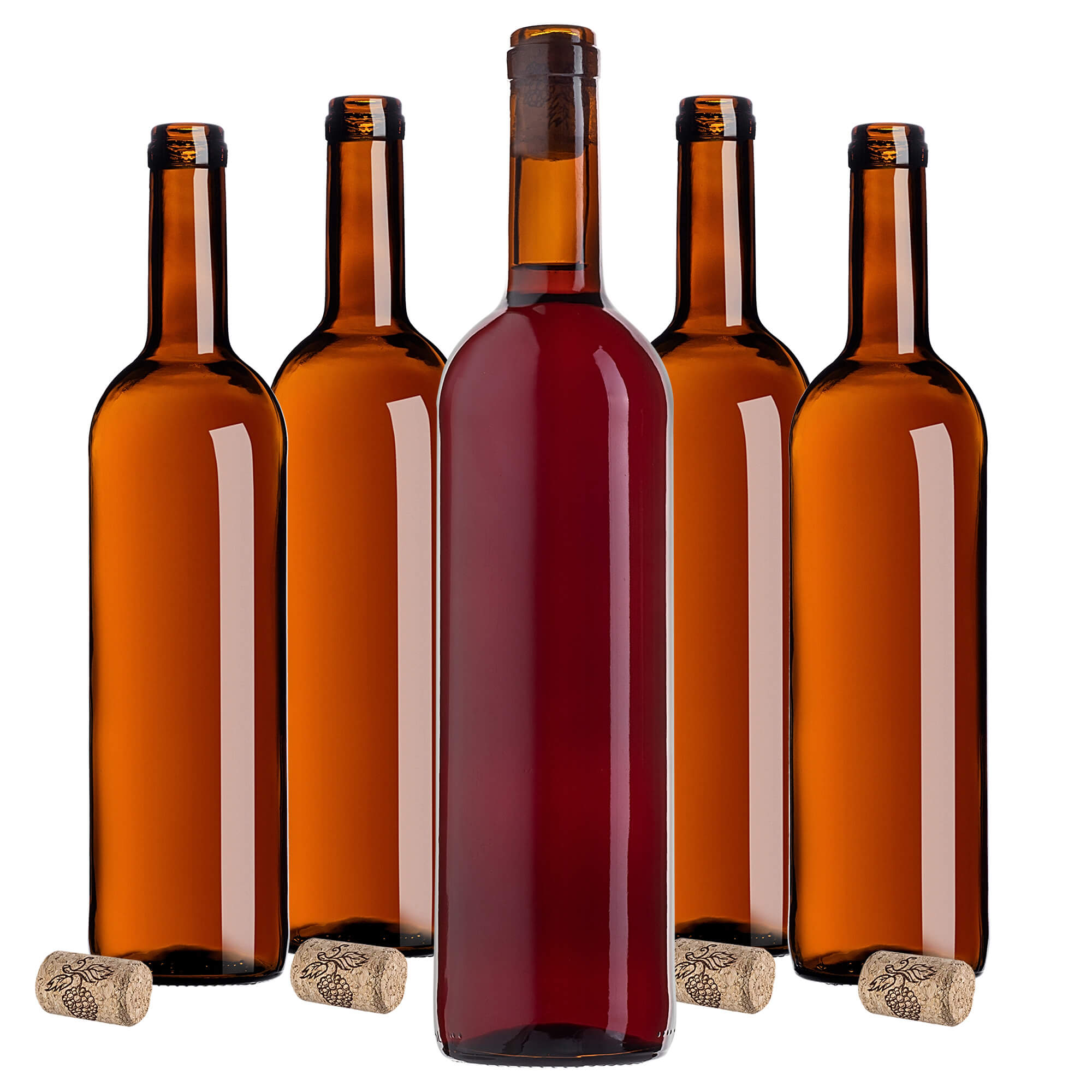 Butelka na wino Biagio 750ml brązowa z korkiem aglomerowanym 30 szt.