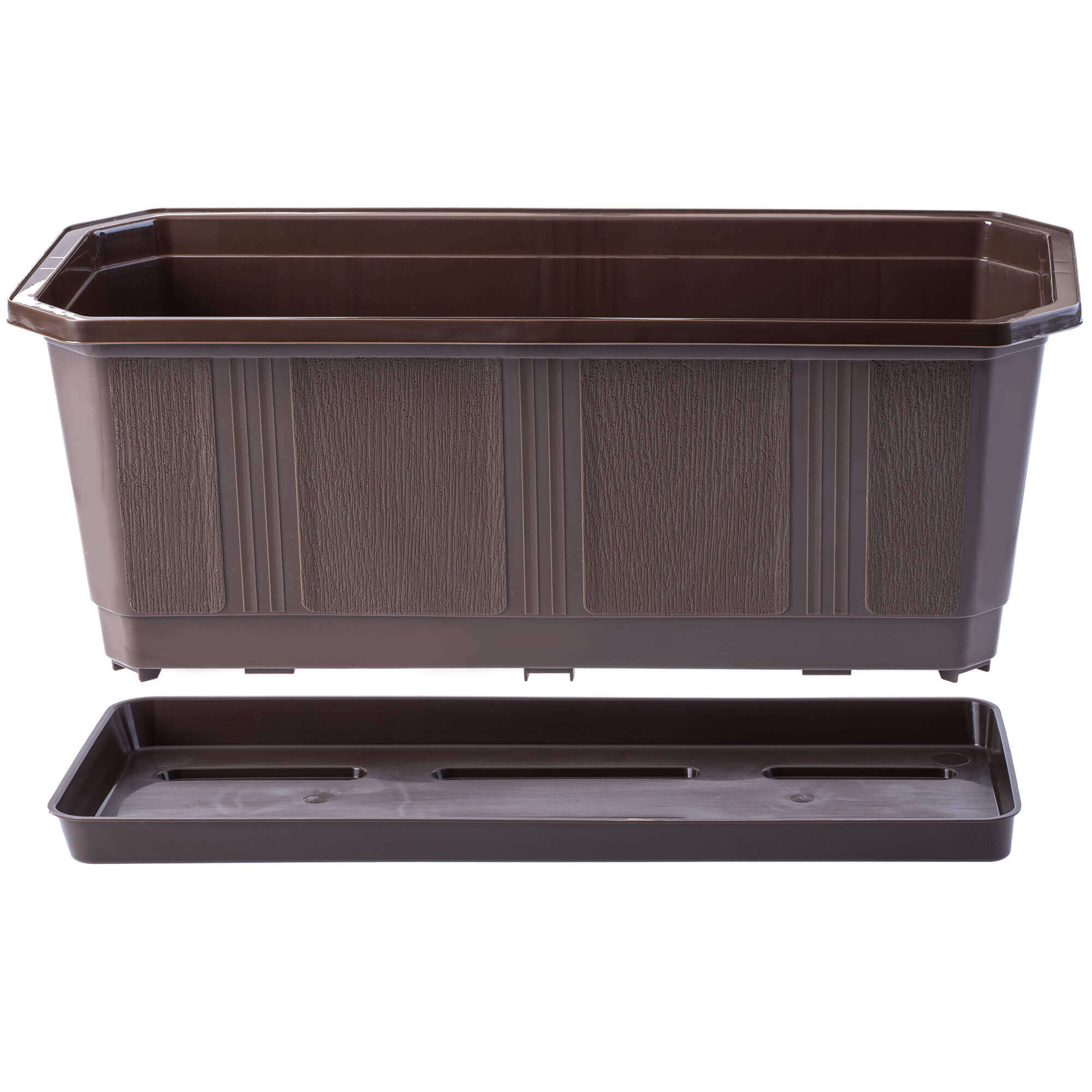 Doniczka balkonowa z podstawką Trani 40 cm + 2 uchwyty, brąz