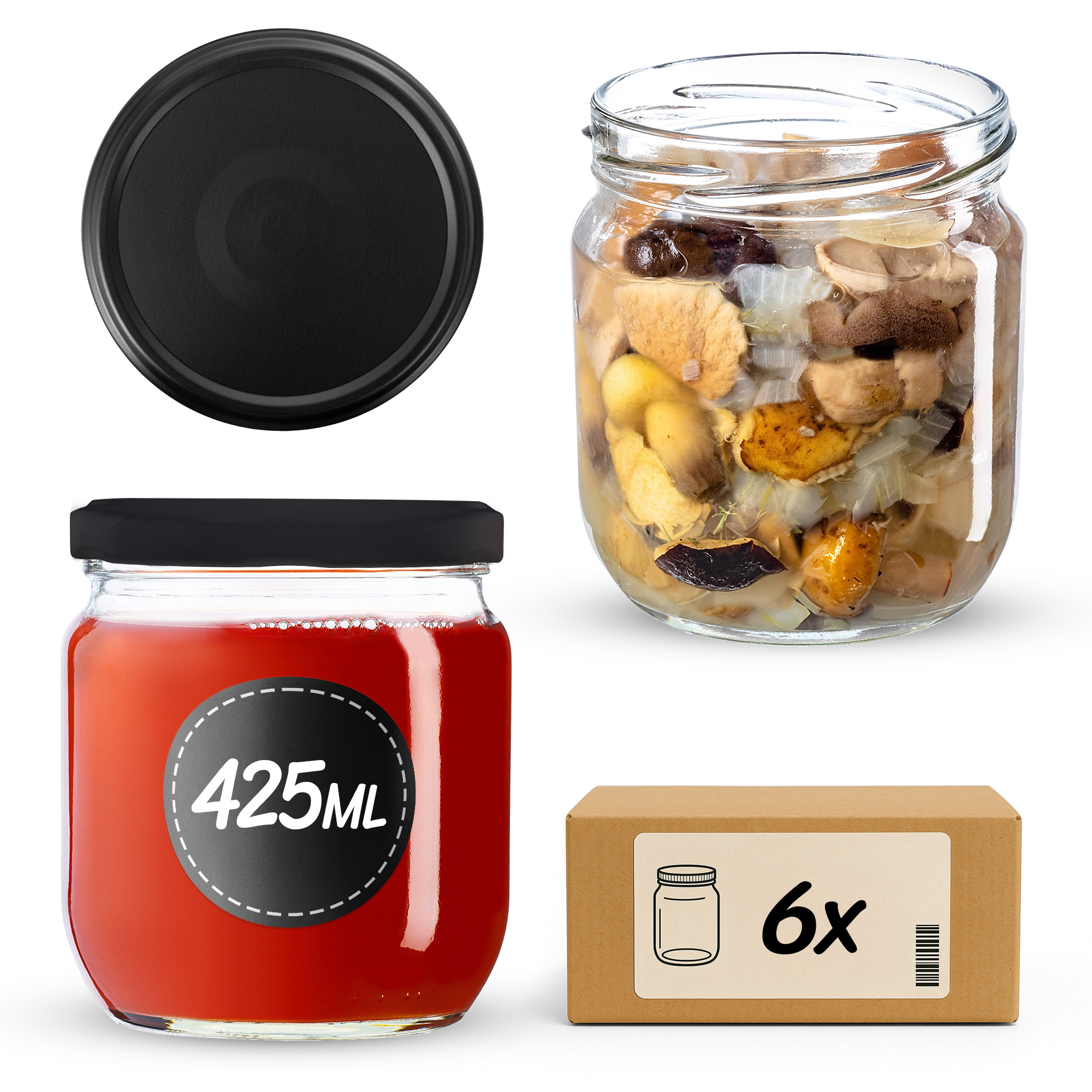 Słoiki na przetwory Salla 425ml fi 82 mm 6szt + wieczko Czarny mat