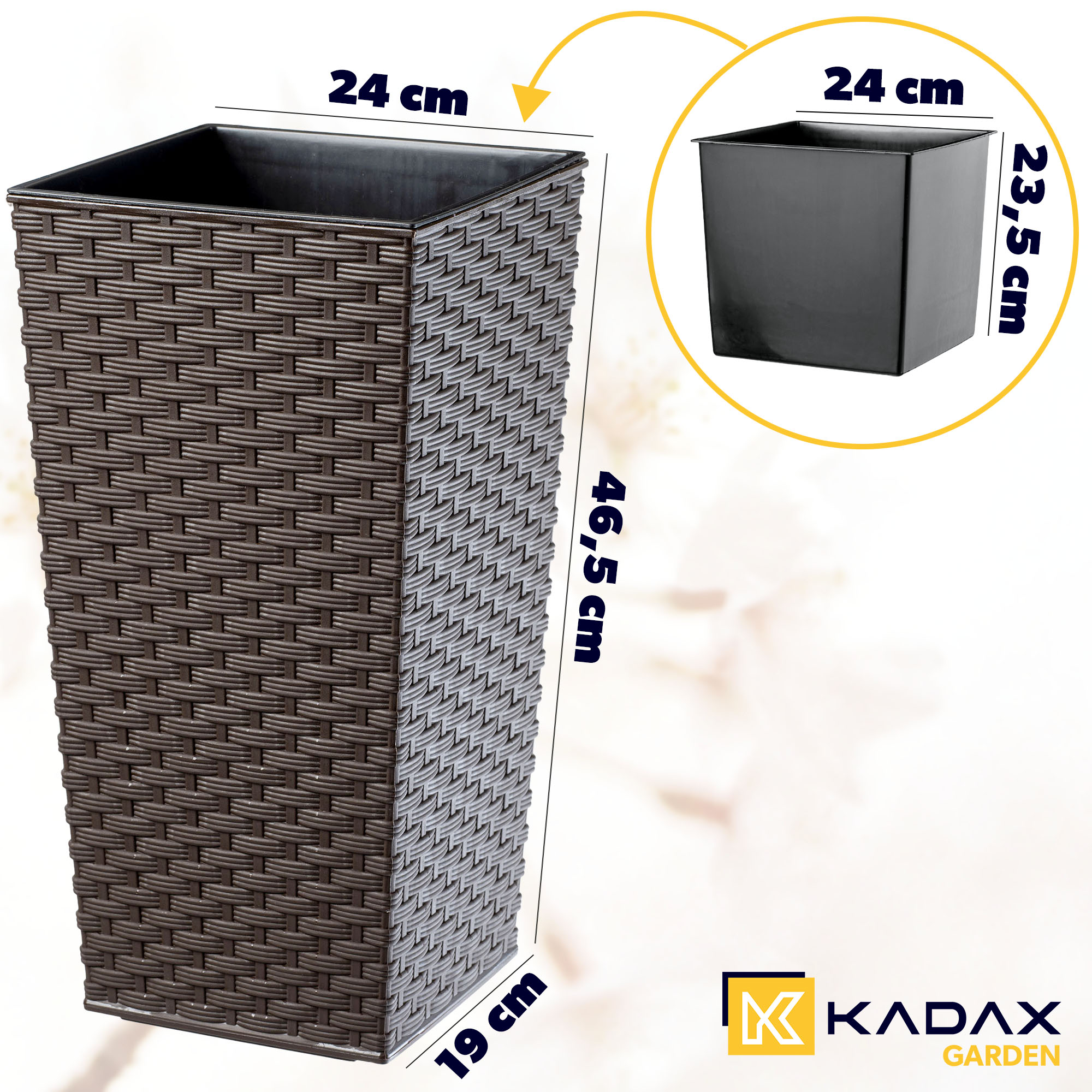 Donica z wkładem rattan Pesaro 25 cm, mokka