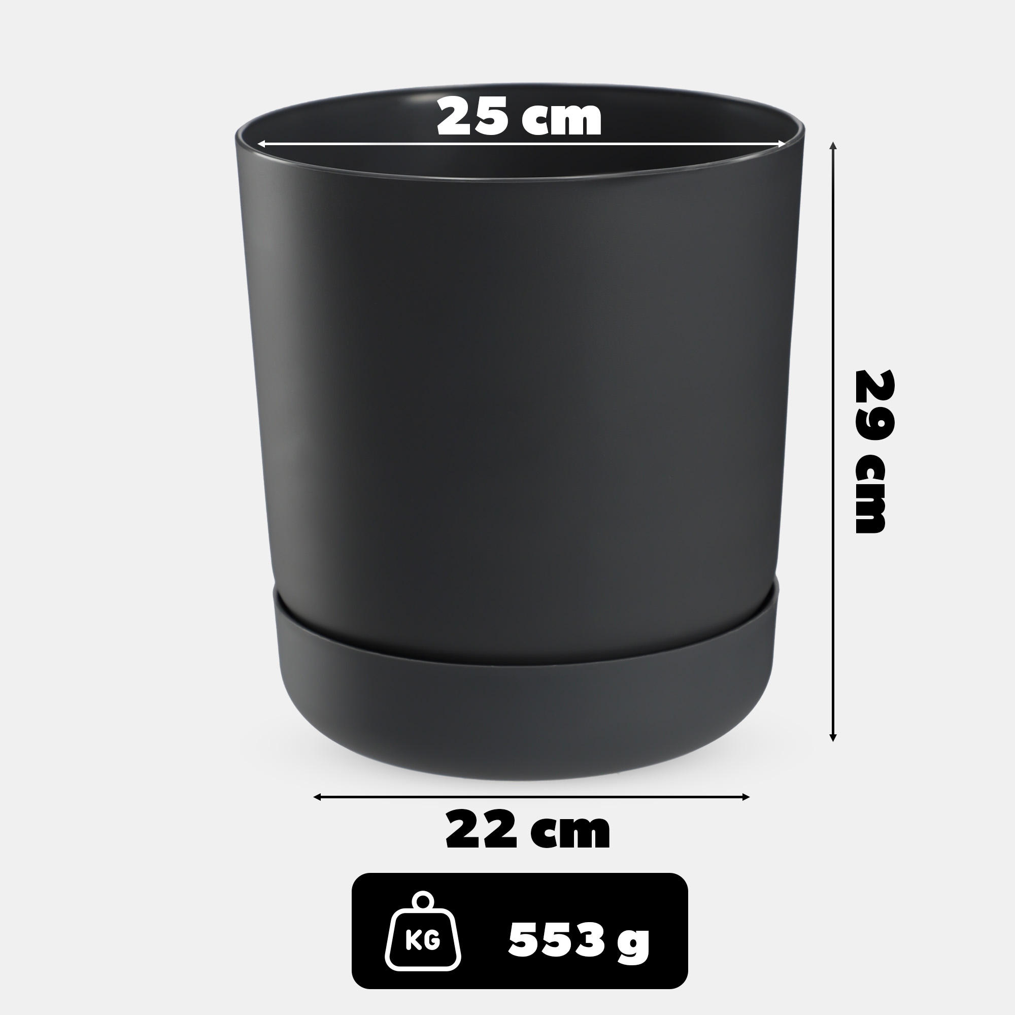 Doniczka Kama z podstawką 25 cm, antracyt