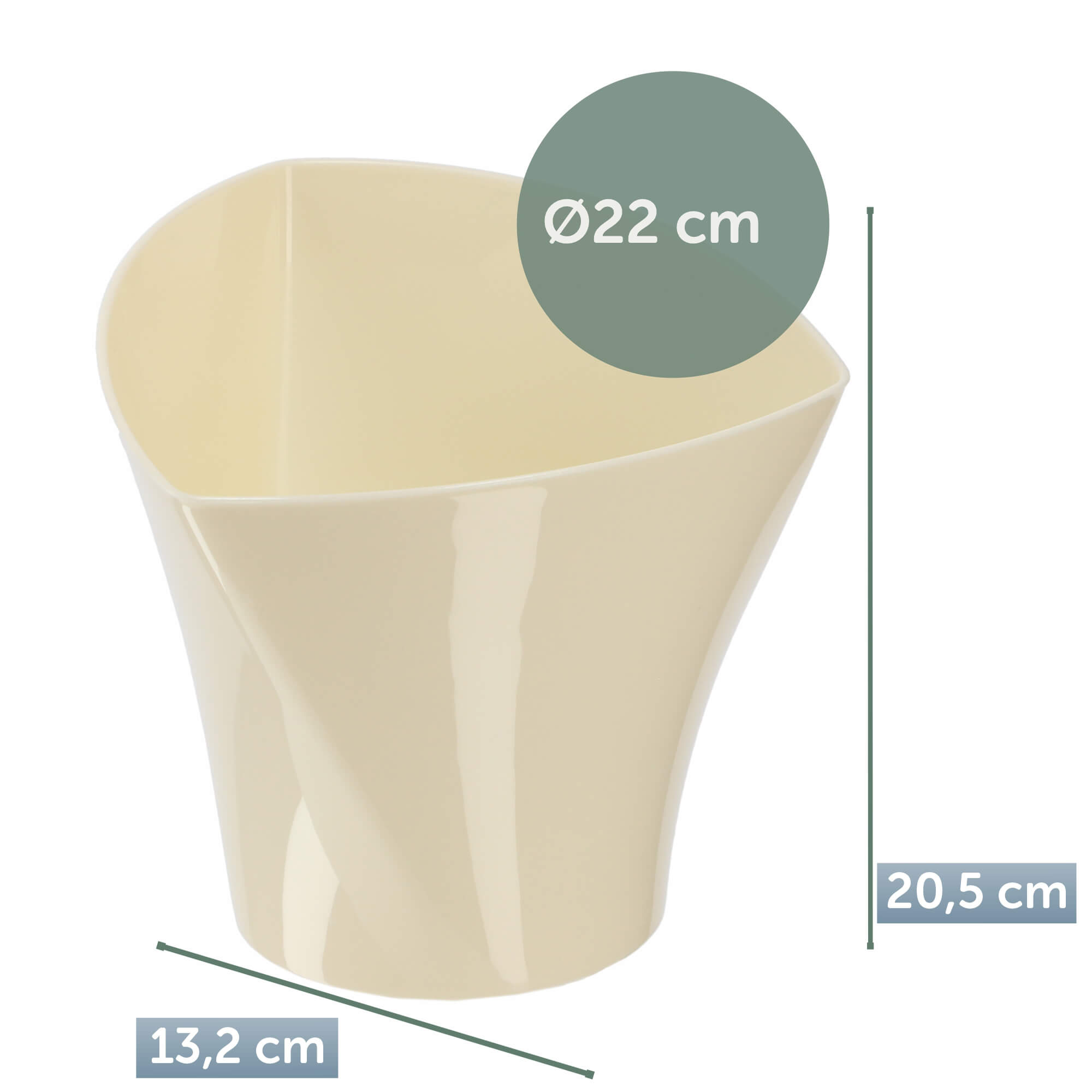 Doniczka asymetryczna 22 cm, kremowa