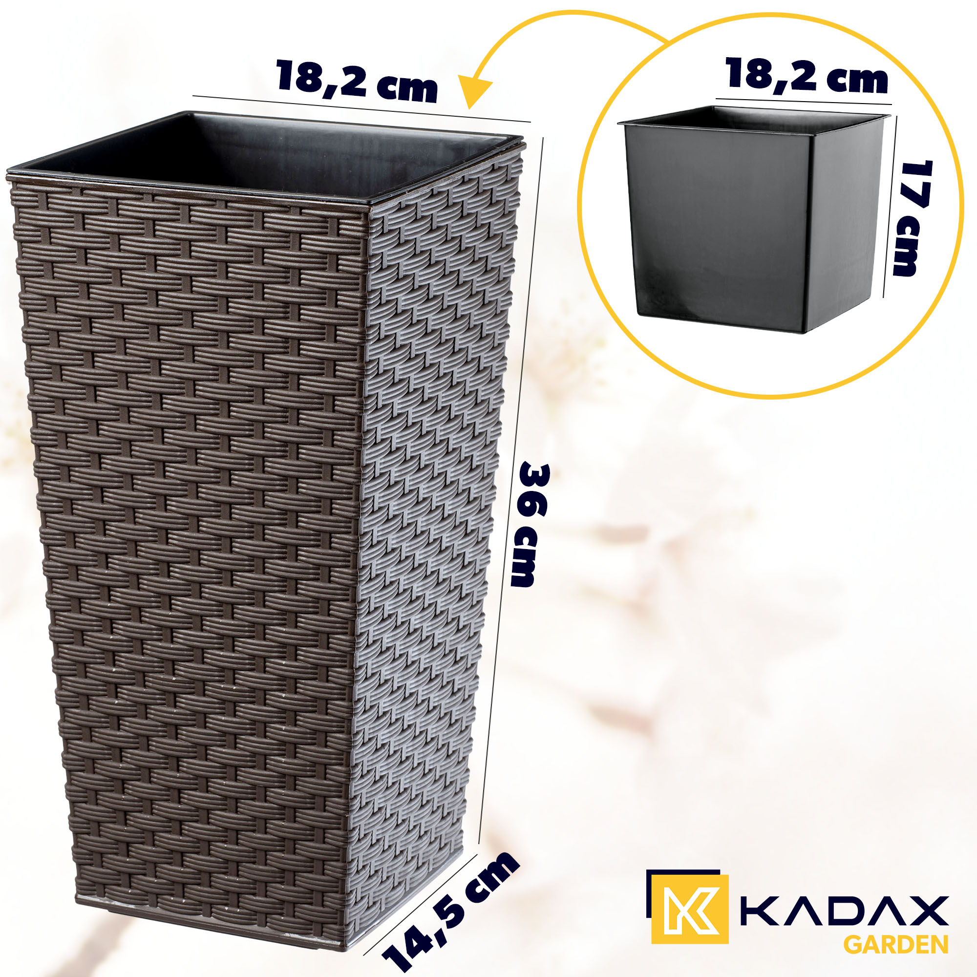 Donica z wkładem rattan Pesaro 19 cm, mokka