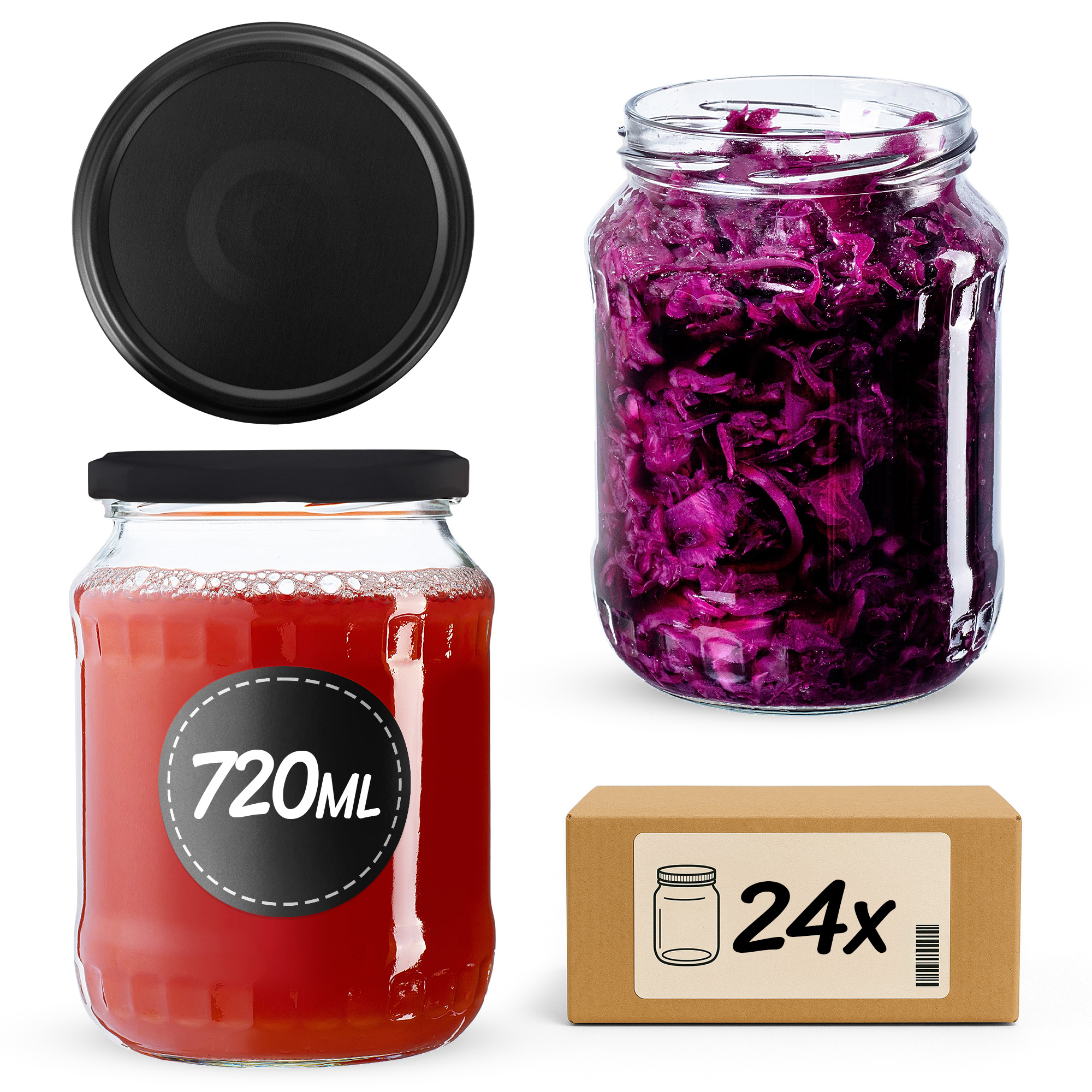 Słoiki na przetwory Jukka 720ml fi 82 mm 24szt + wieczko Czarny mat