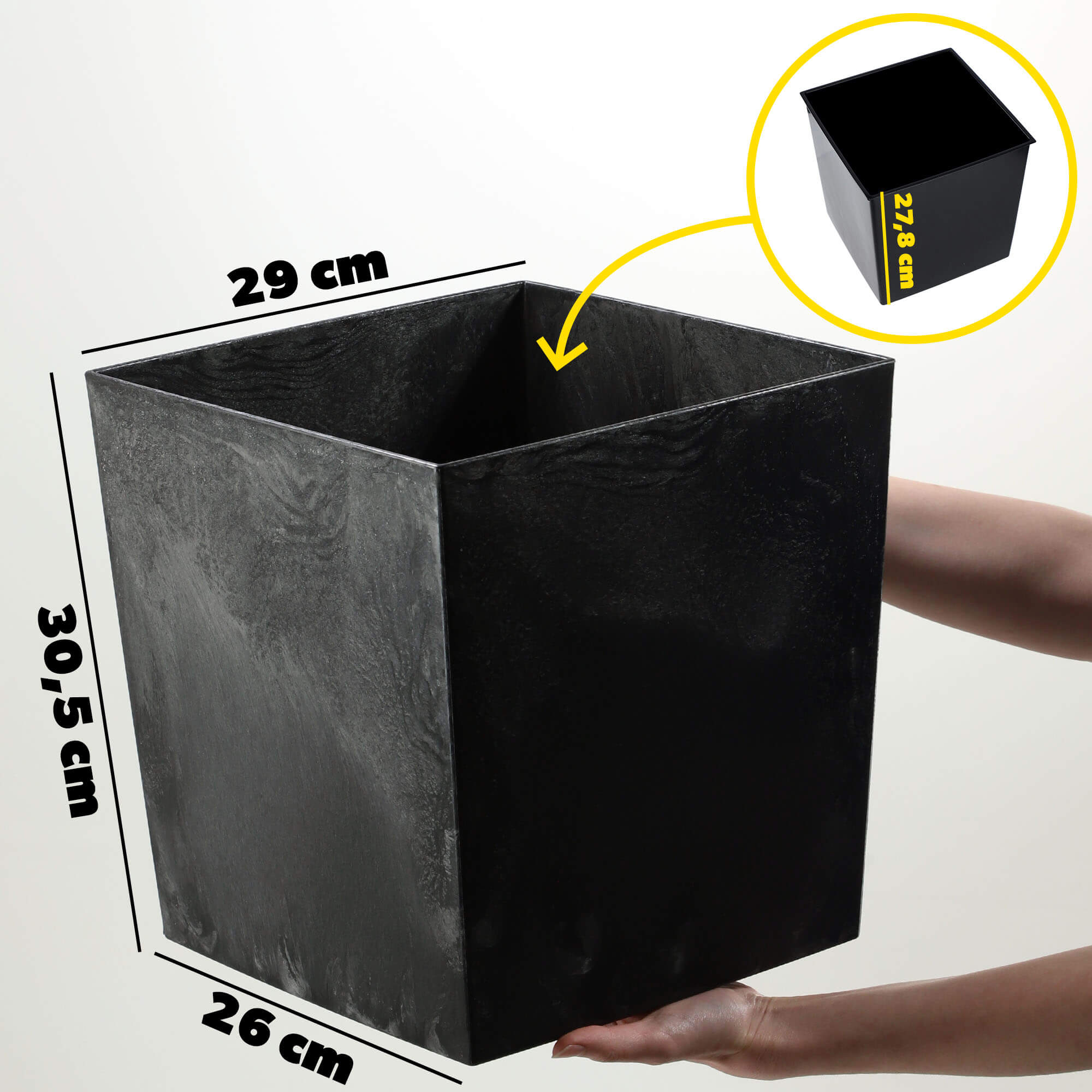 Doniczka z wkładem Tres 30cm czarny beton