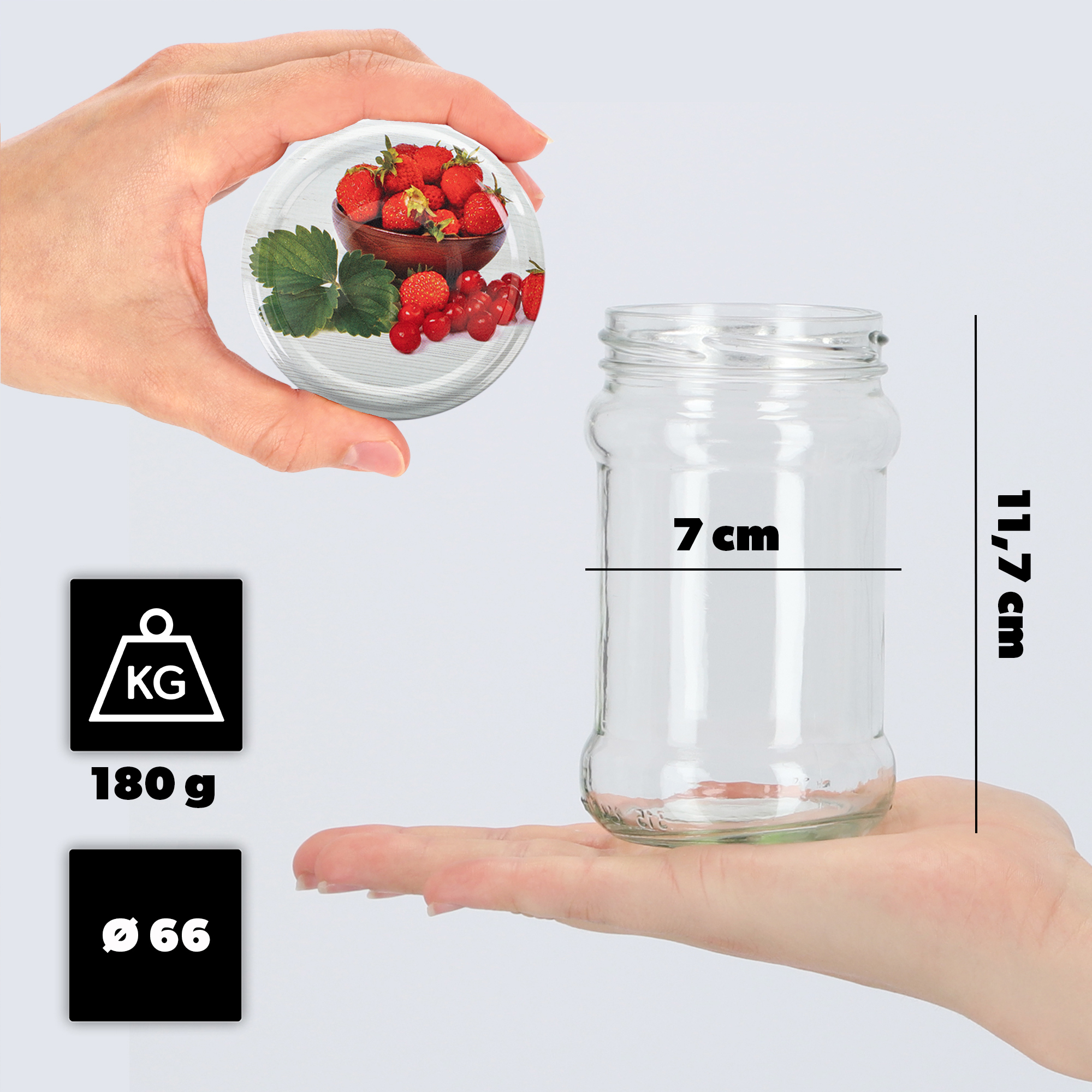 Słoiki na przetwory Seno 315ml 20szt 66mm+ wieczka "Truskawki"