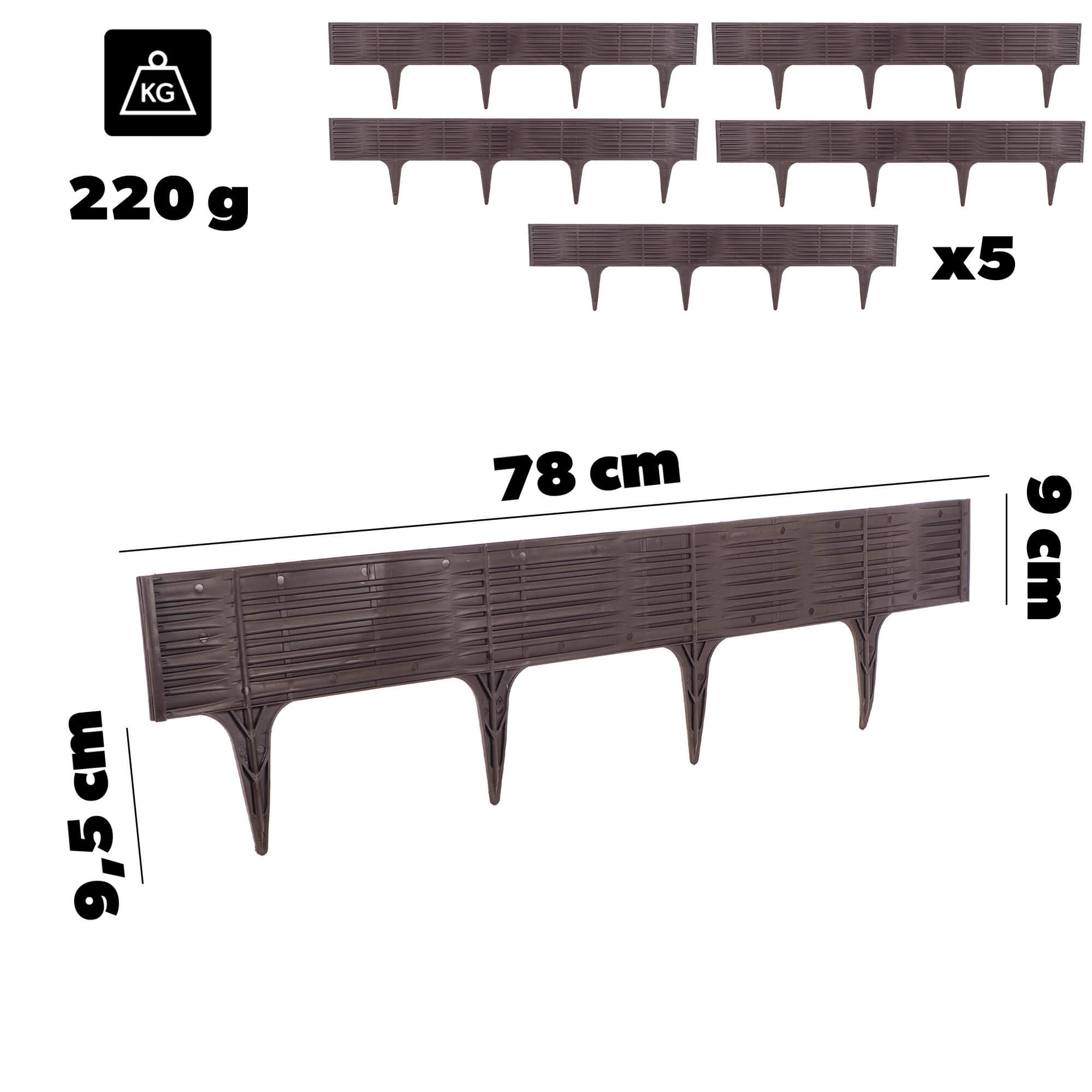 Obrzeże ogrodowe Averton 78 x 9 cm brąz wzór 1. 5 szt.