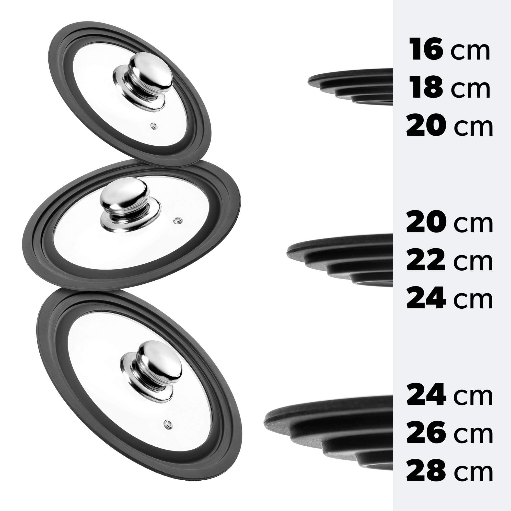 Pokrywa szklana multisize Aiola na garnek 16-20 cm z srebrnym okrągłym uchwytem
