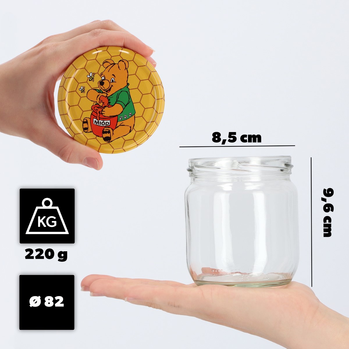 Słoiki na przetwory Salla 425ml 48szt fi 82 mm + wieczka "Miód"