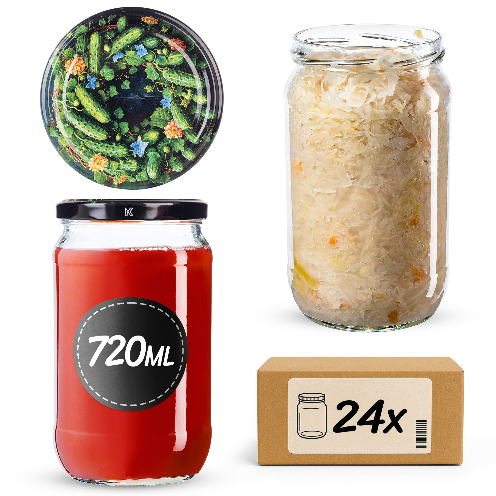 Słoiki na przetwory Niva 720ml fi 82 mm 24szt + wieczko Ogórki czarne