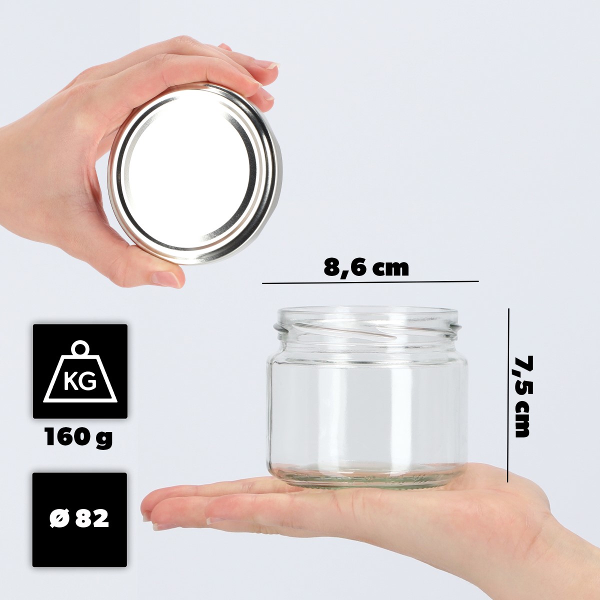 Słoiki na przetwory Sonka 330ml 10szt fi 82 mm + wieczka srebrne