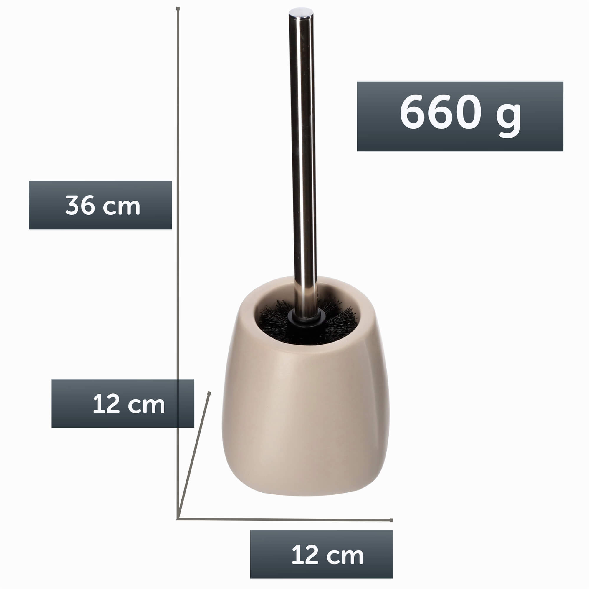 Szczotka do WC z pojemnikiem 36 cm, beżowa