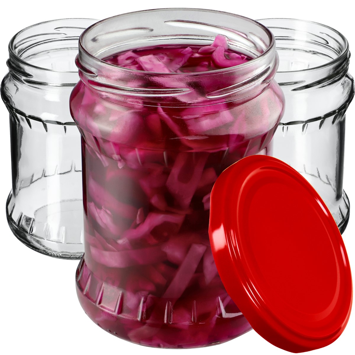Słoiki na przetwory Kisko 500ml 8szt fi 82 mm + wieczka czerwone