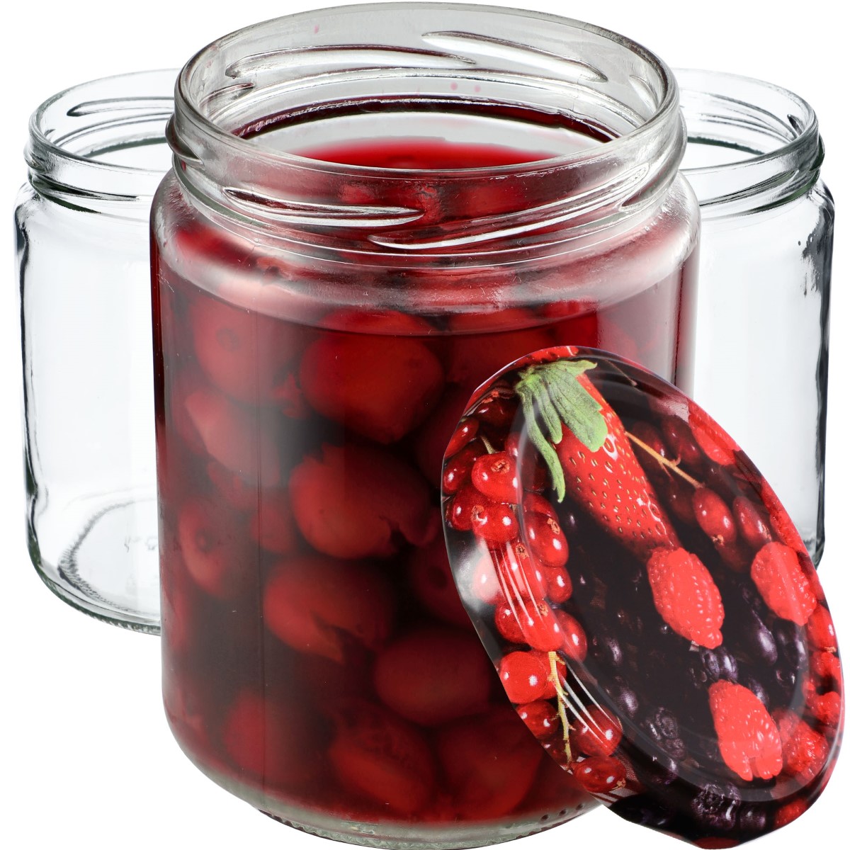 Słoiki na przetwory Maki 540ml 8szt fi 82 mm + wieczka "Owoce leśne"