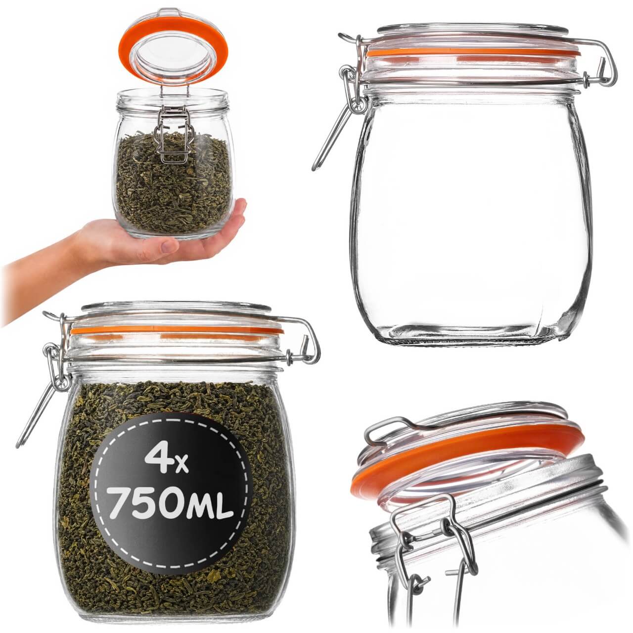 Słoik szklany hermetyczny Maronti z klipsem 750ml 4 szt.