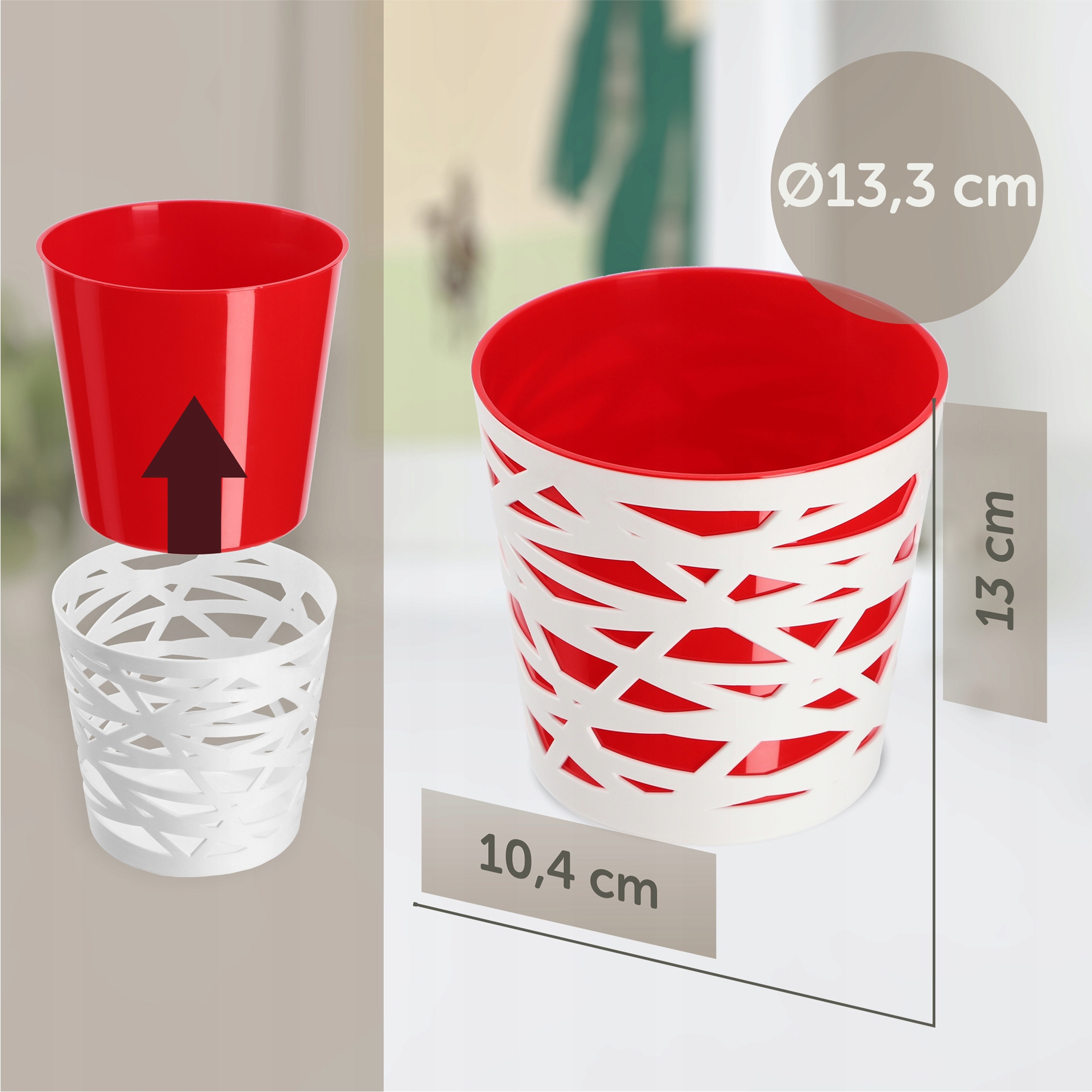 Doniczka z wkładem Rusio 13 cm, czerwona