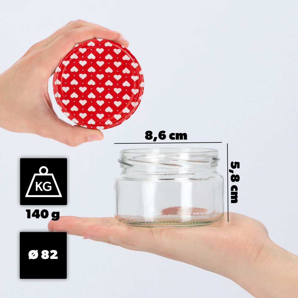 Słoiki na przetwory Denia 250ml 10szt fi 82 mm + wieczko "Serca"