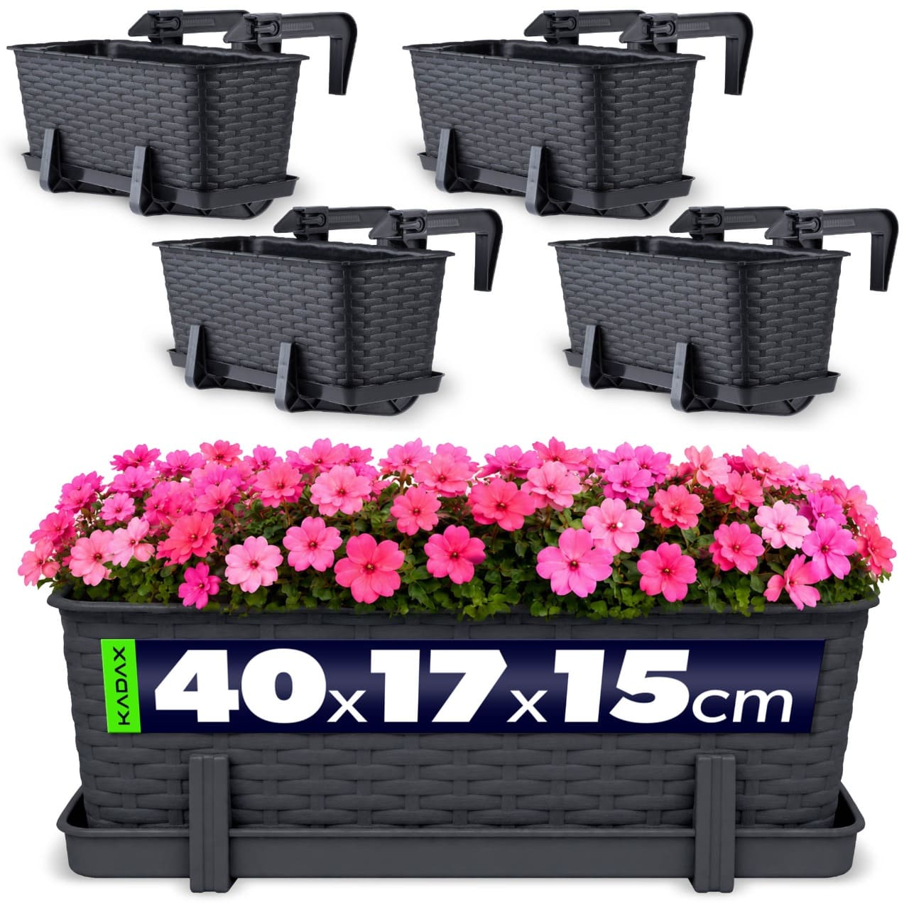 Skrzynka balkonowa z uchwytami Castro antracyt 40 cm, 4 szt.